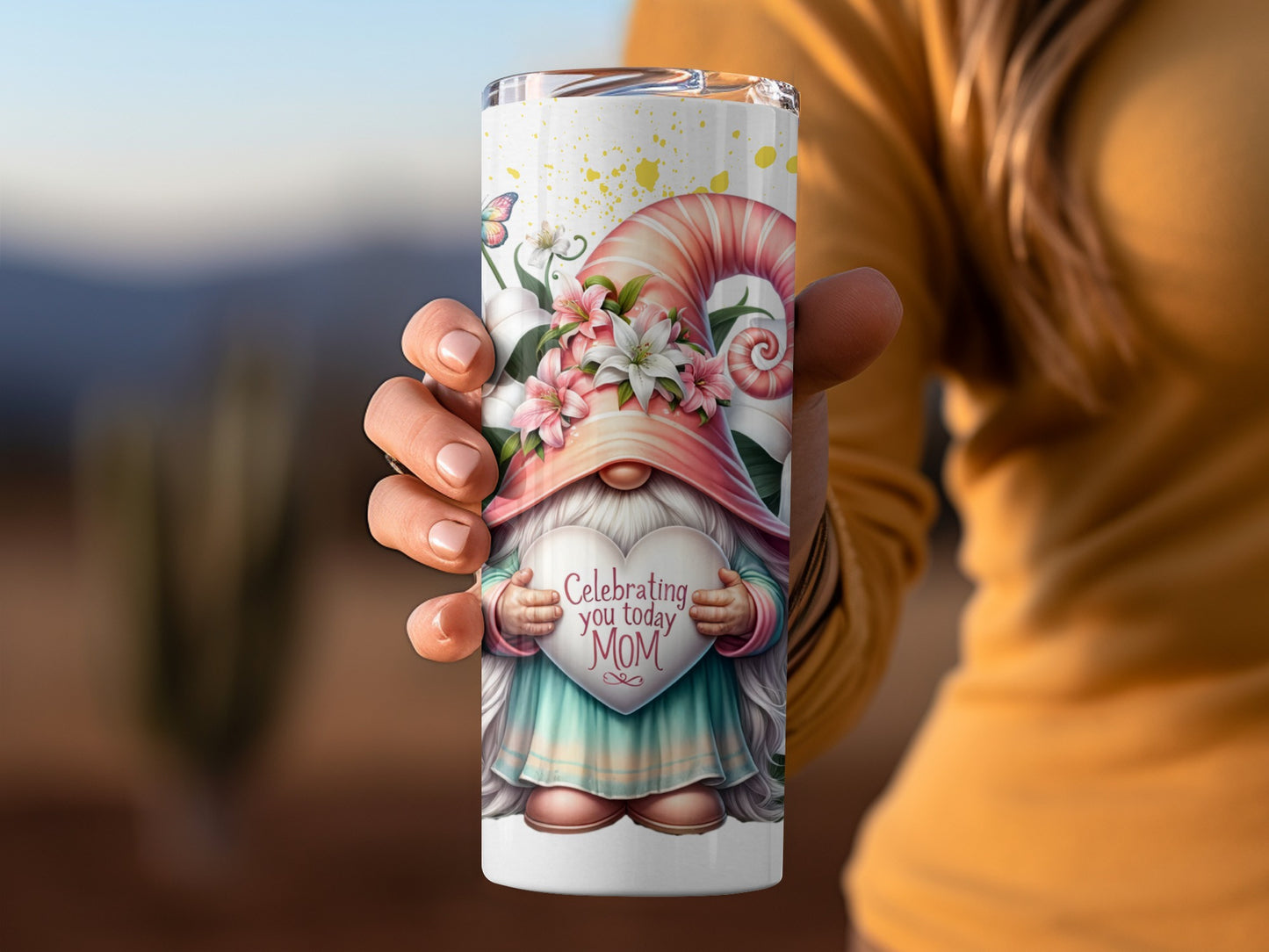 Celebrating You Today Mom Gnome Tumbler Illustration tumbler