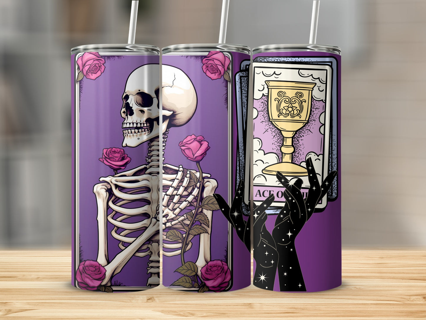 Purple Floral Skeleton Tarot Tumbler with Hands