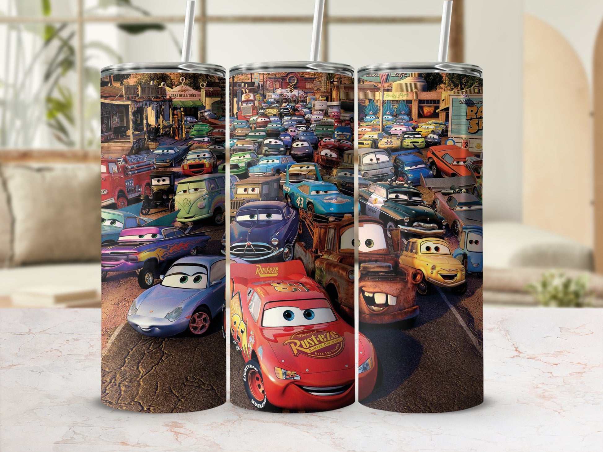 Colorful Cartoon Car Characters Stainless Steel Tumbler