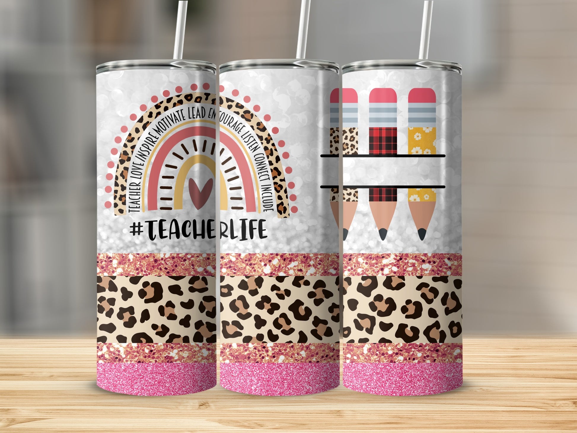 Teacher Life Leopard Pencils Rainbow Glitter product type