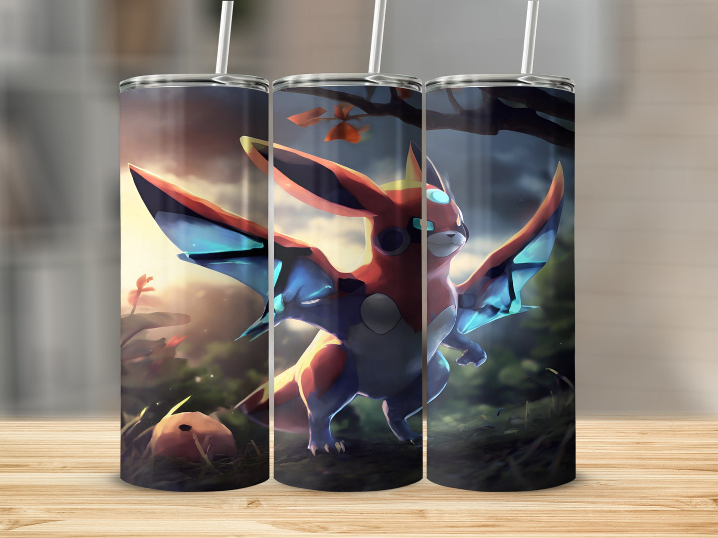 Fantasy creature with wings on a tumbler.