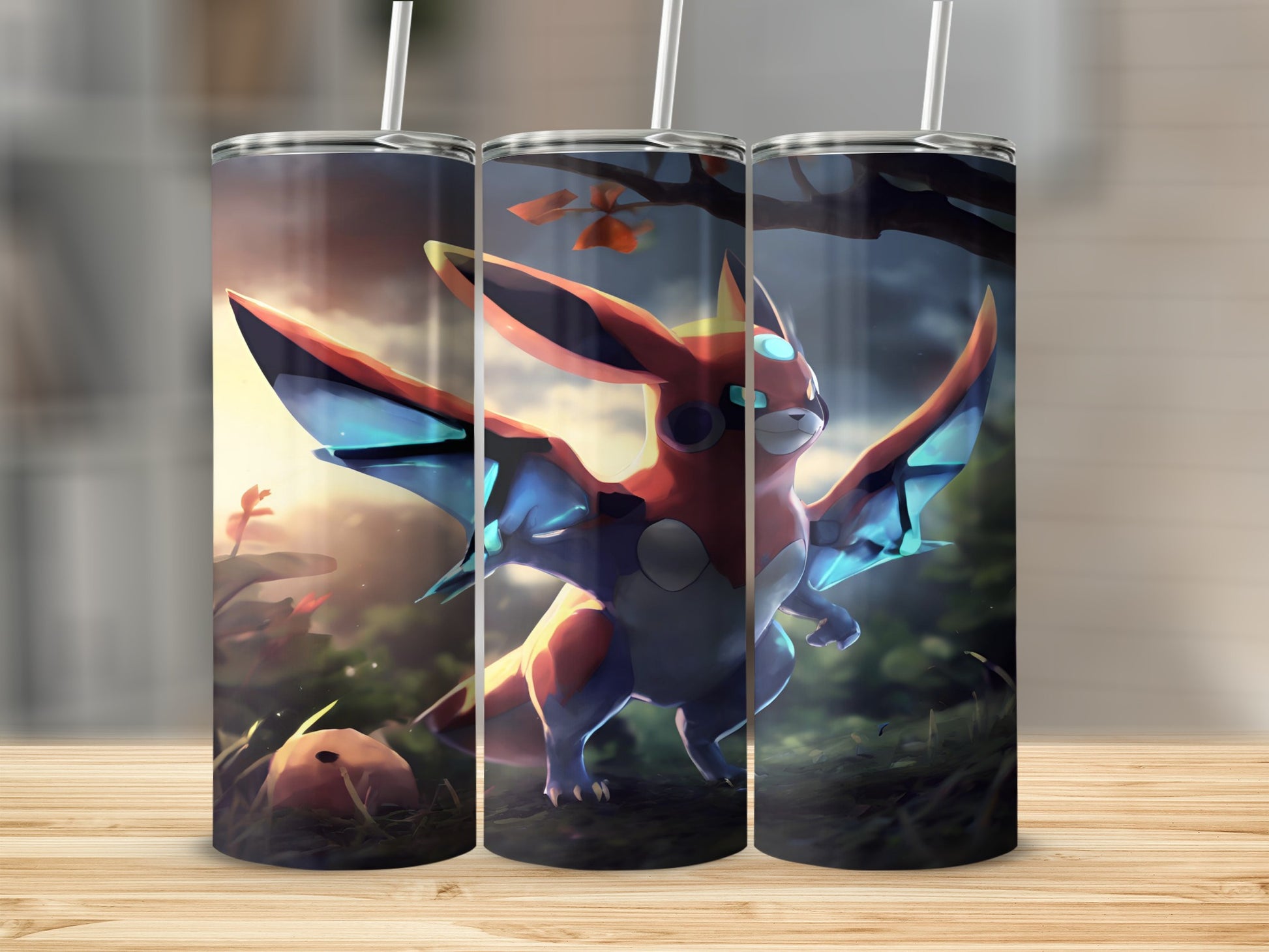 Fantasy creature with wings on a tumbler.