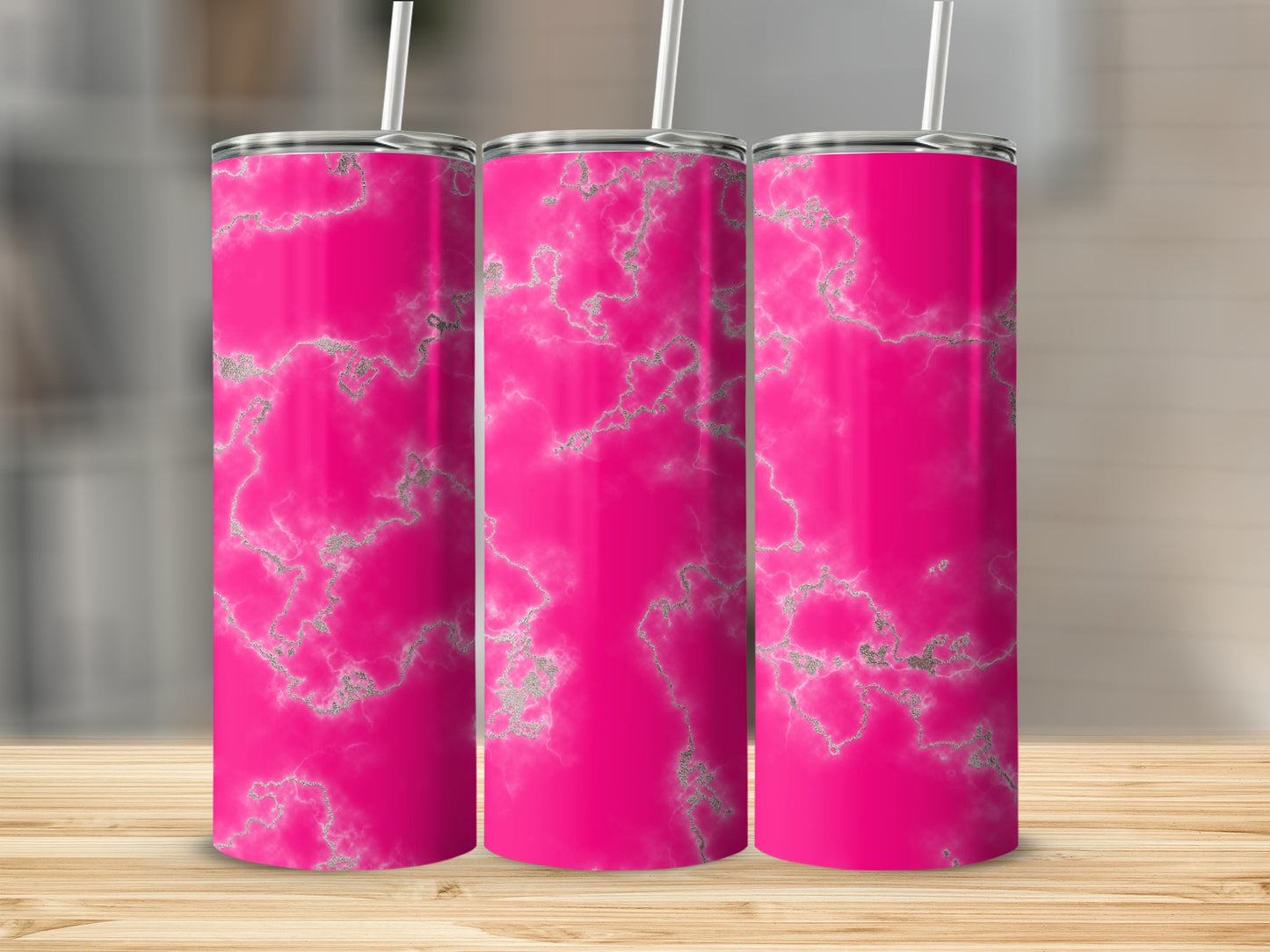 Marble Texture Design Hot Pink and Silver Veins Tumblers