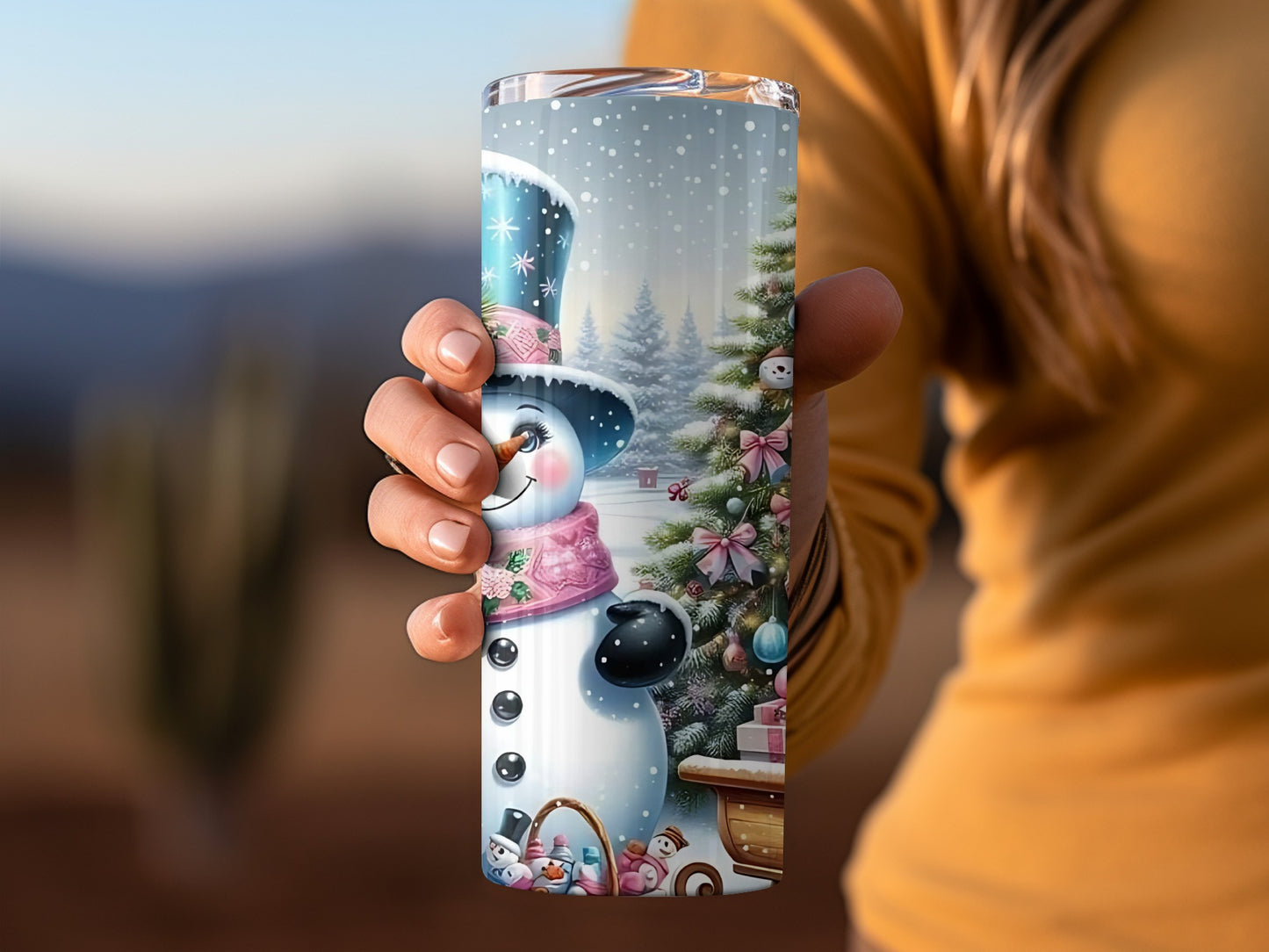 Festive Snowman and Christmas Tree-themed Tumbler