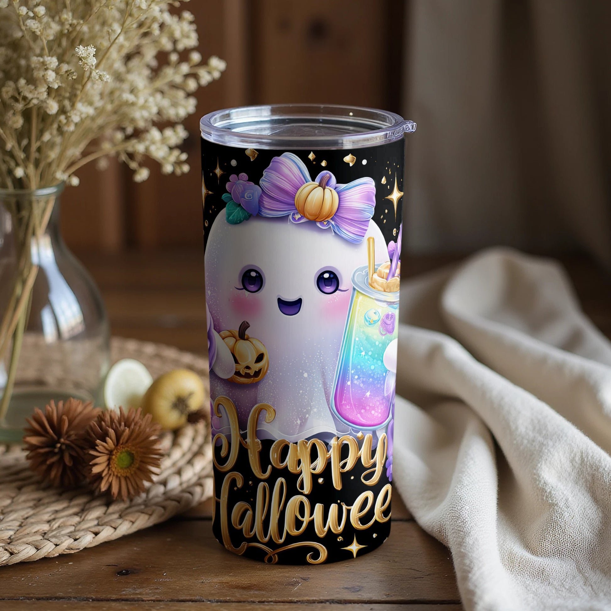 Happy Halloween Cute Ghost and Drink Tumbler