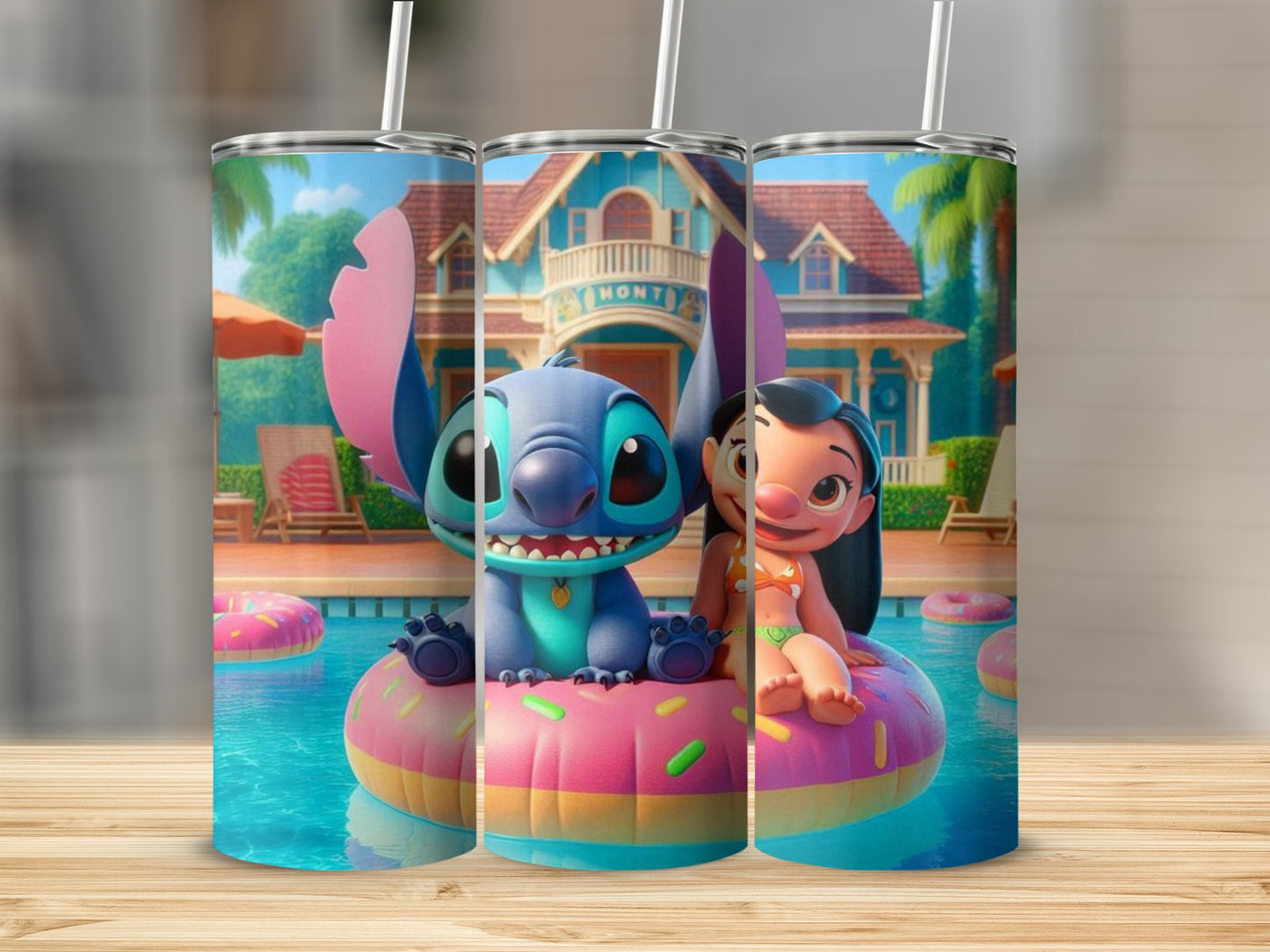 Adorable Character Duo Pool Float Scene Tumbler