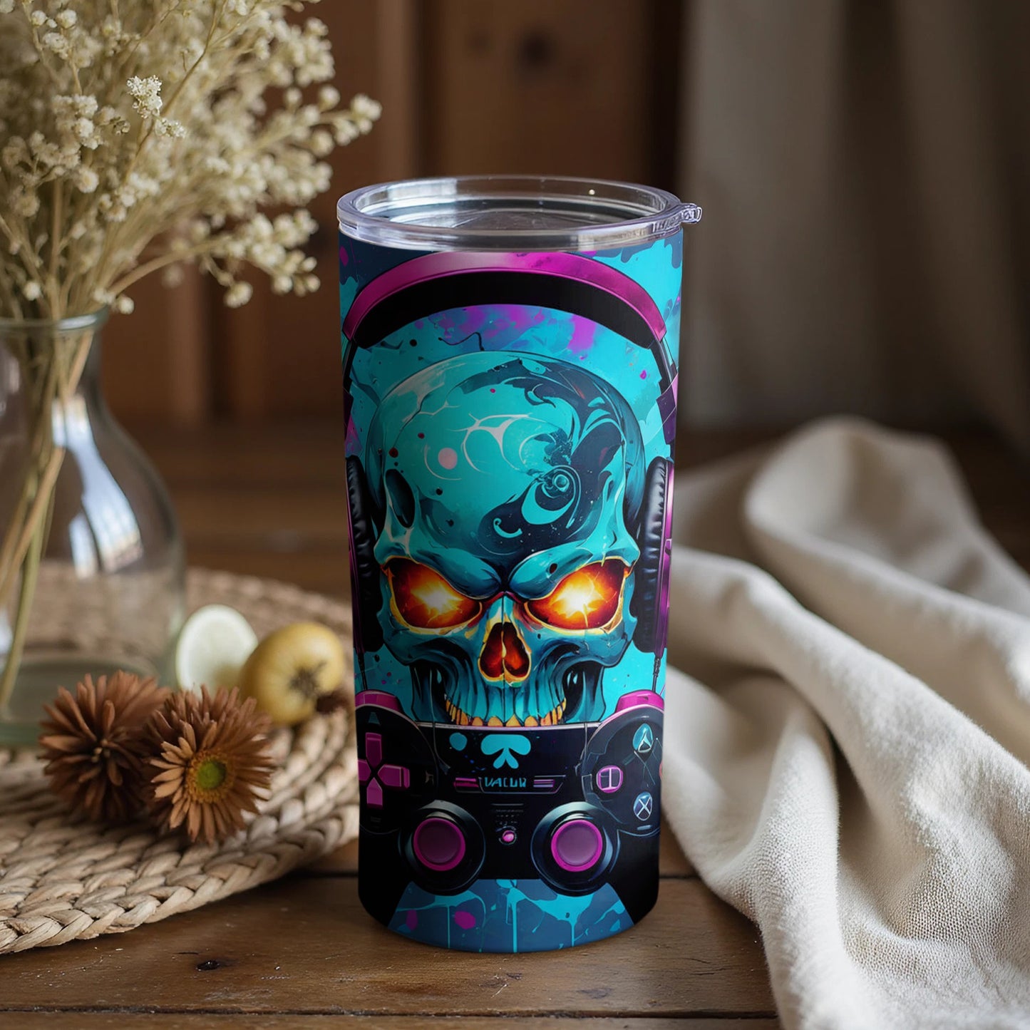 Vibrant Skull Headphones Design Tumbler product