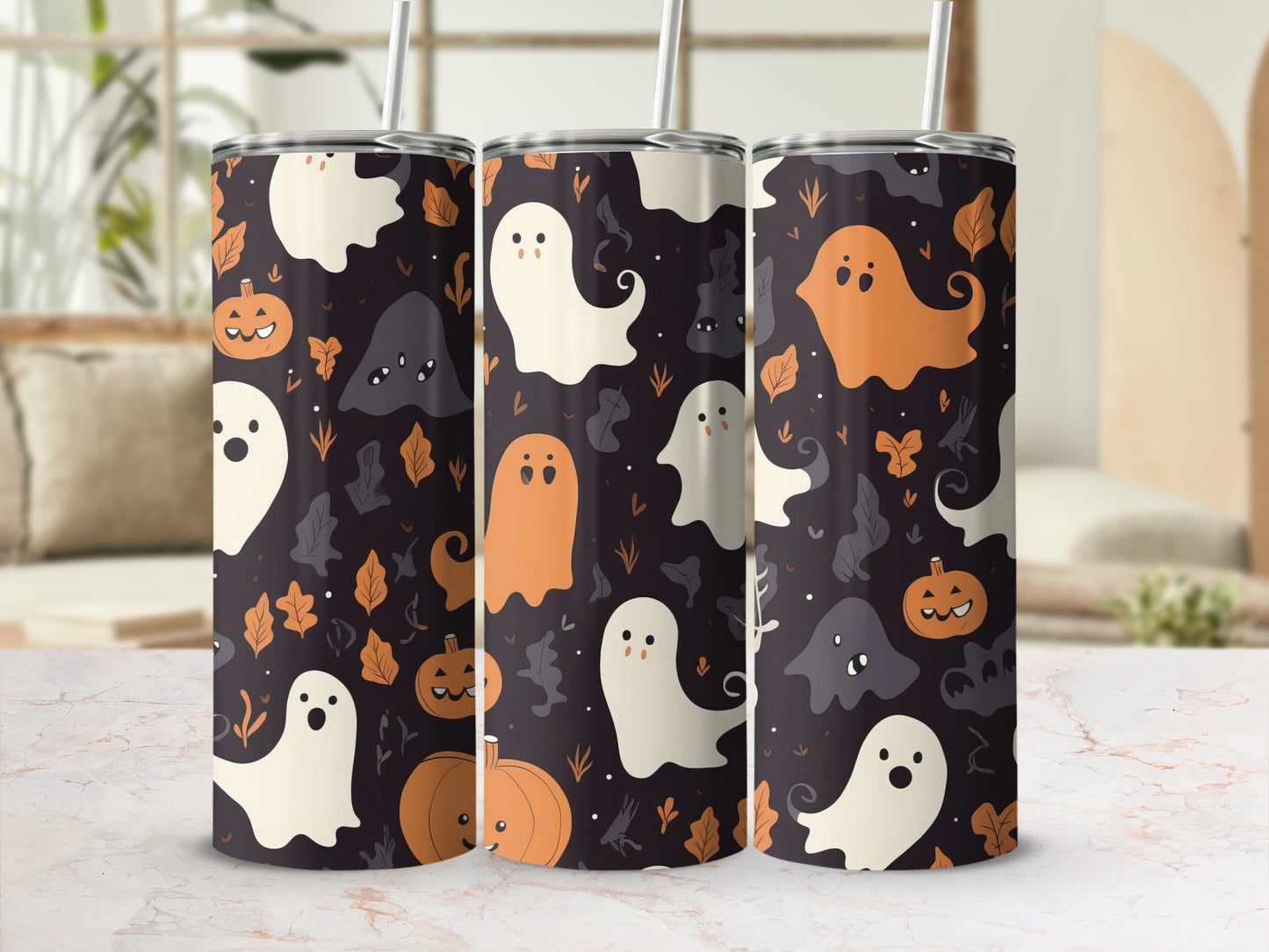 Cute Halloween Ghosts Pumpkin Design Tumbler