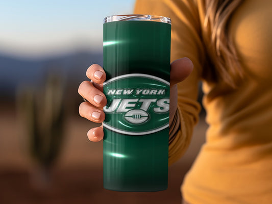 New York Jets Football Emblem on Green Glossy Tumblers