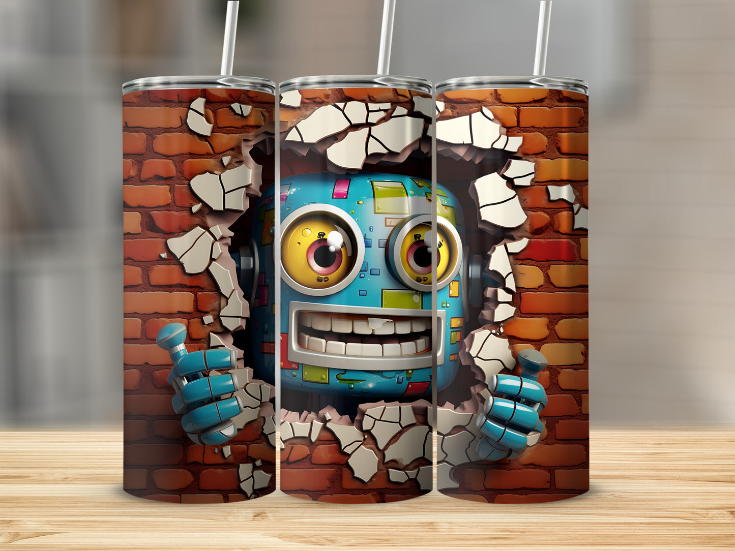 Fun Robot Design Breaking Through Brick Wall Tumbler
