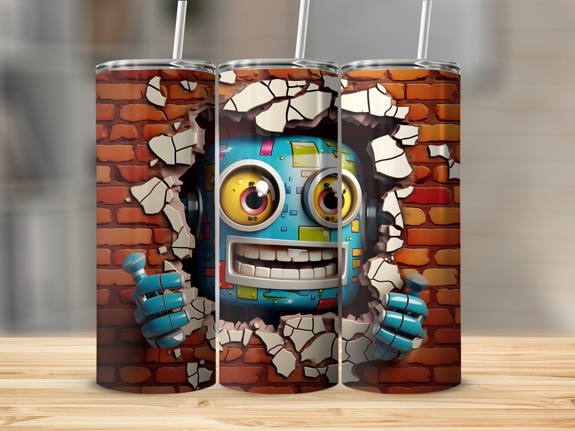 Fun Robot Design Breaking Through Brick Wall Tumbler