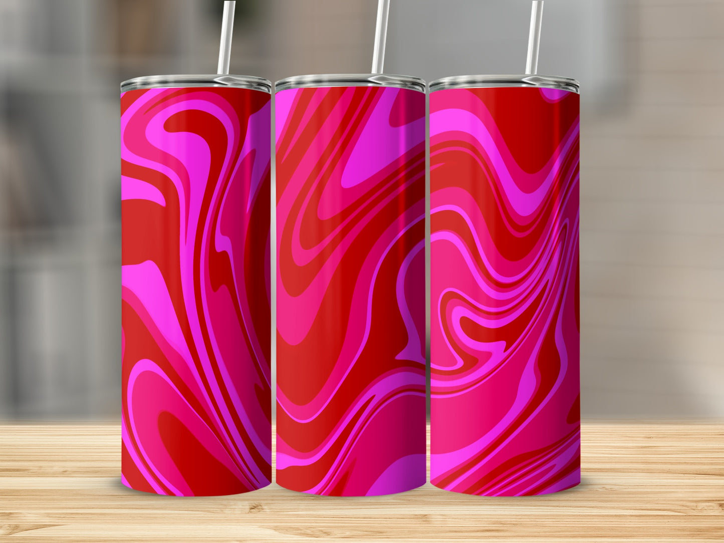 Vibrant Red and Pink Swirl Design Insulated Tumbler
