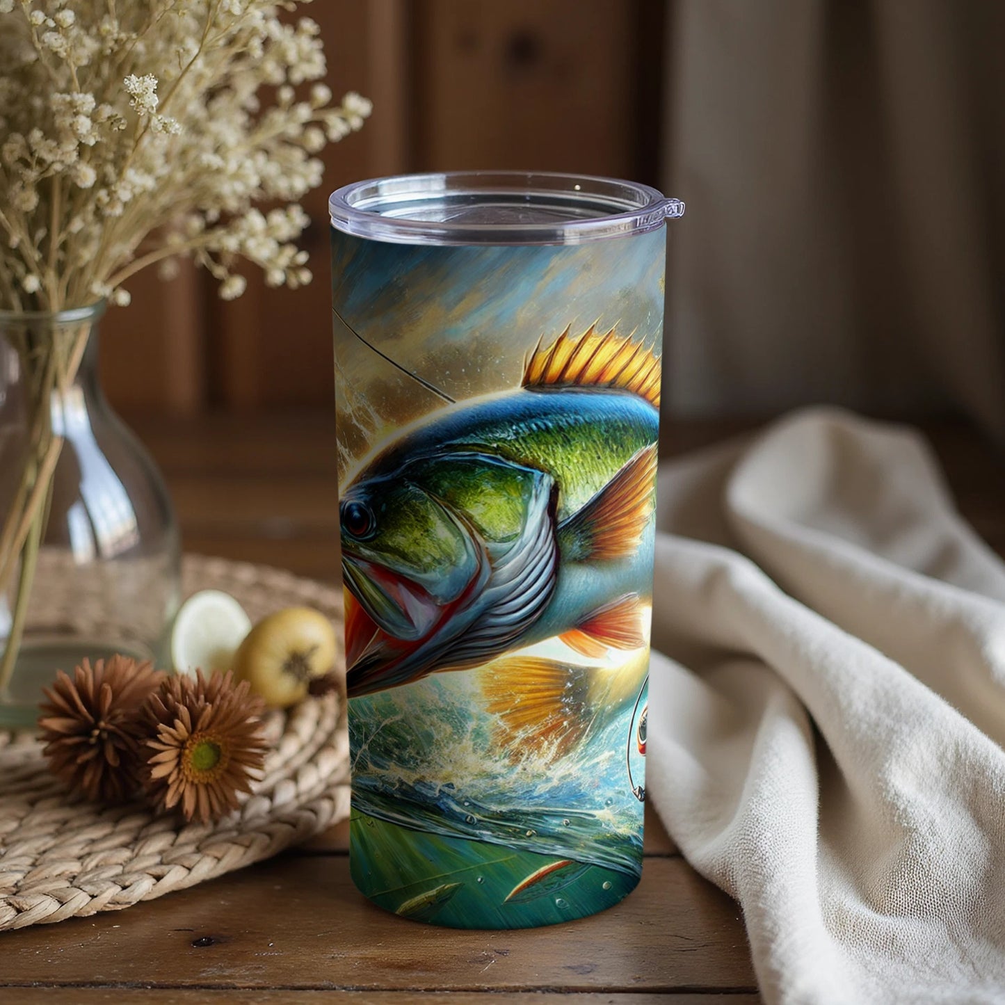 Vibrant rainbow fish design insulated drink tumbler