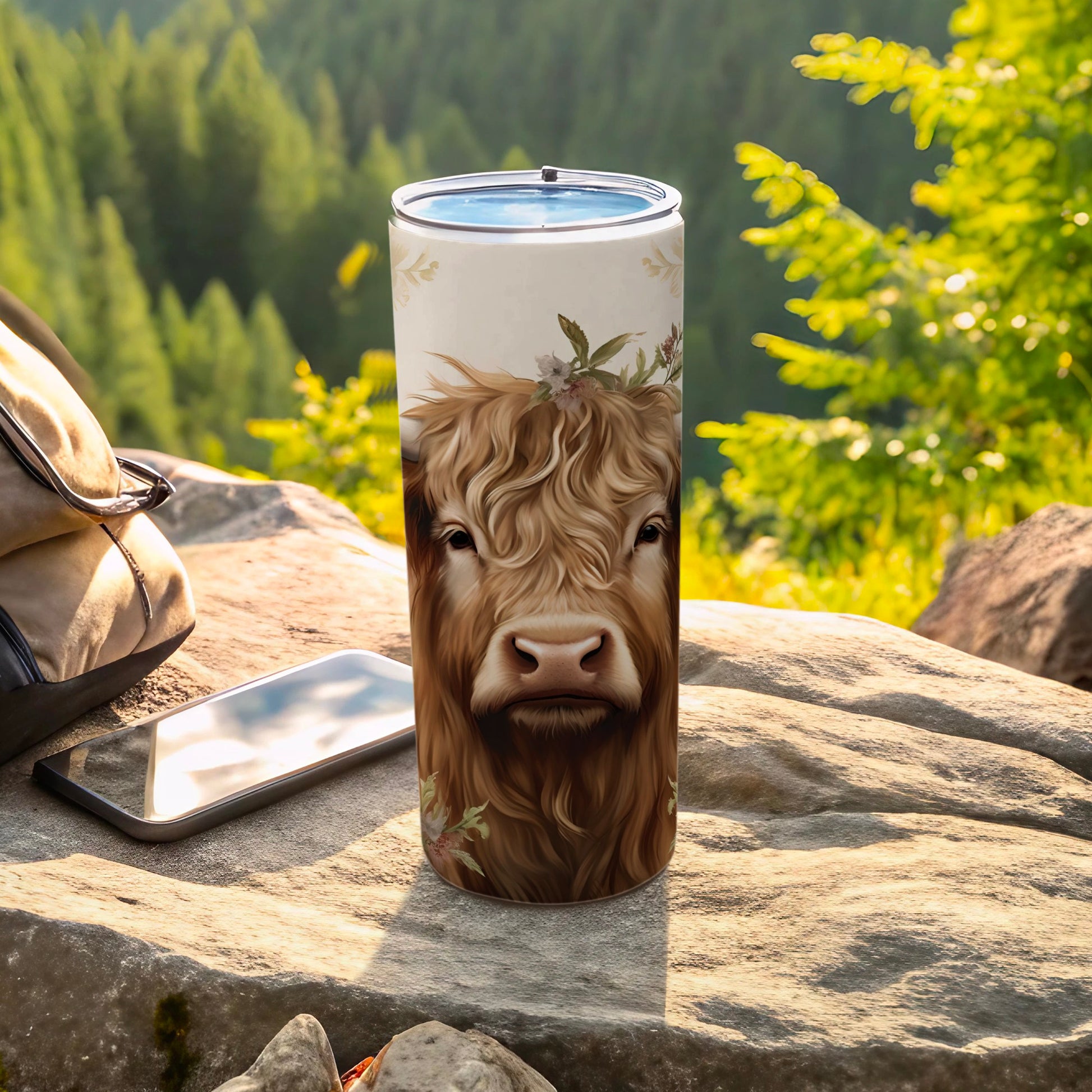 Highland Cow Nature Art Insulated Travel Tumbler