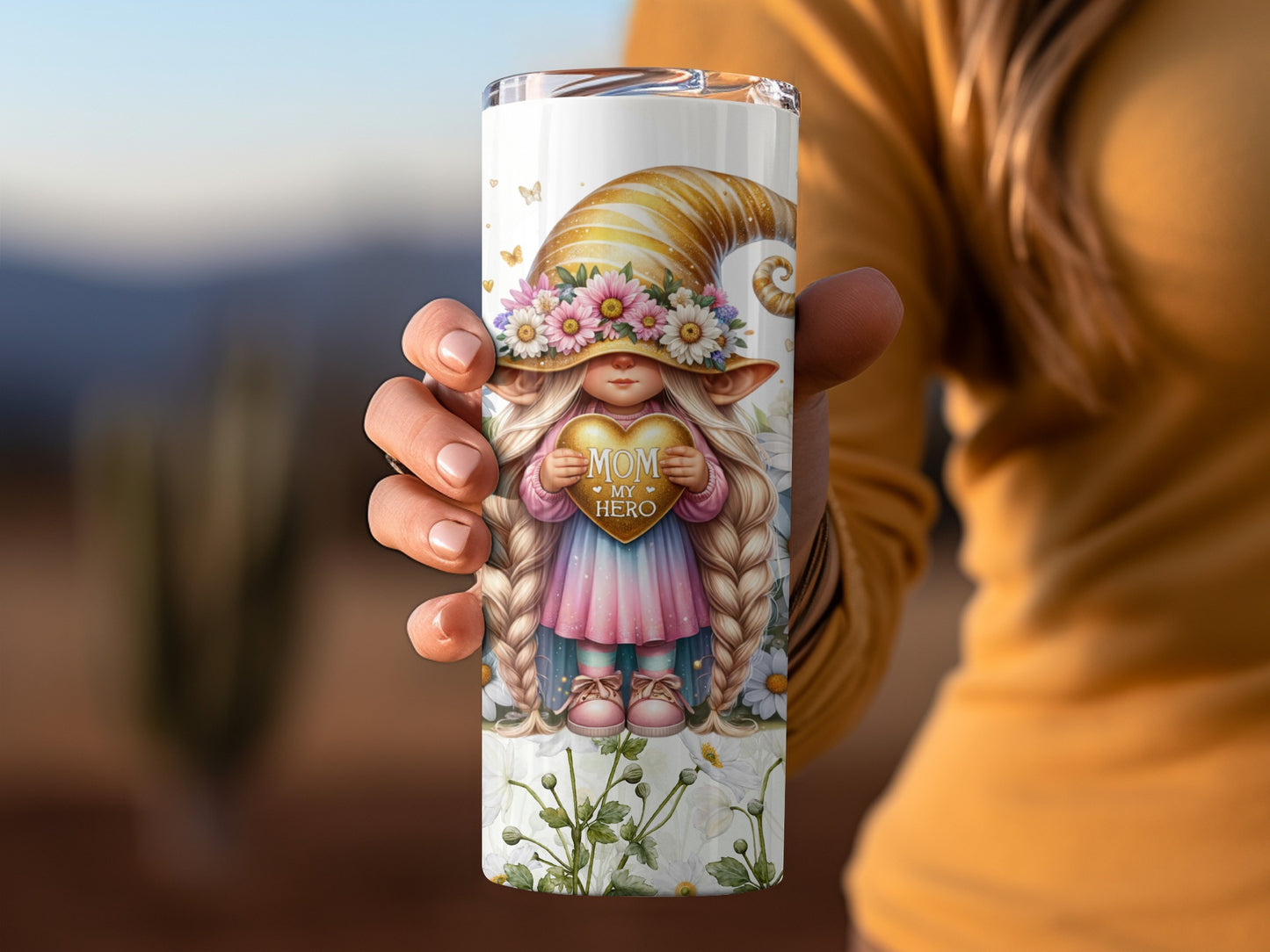 Cute Gnome Holding Mom is My Hero Heart Tumbler