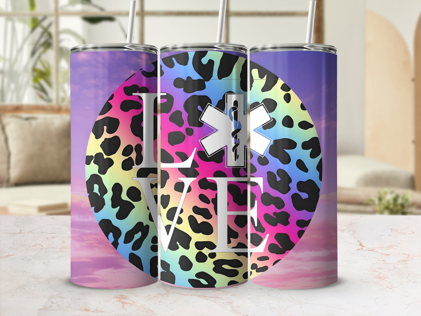 Colorful Leopard Print LOVE Design Tumbler