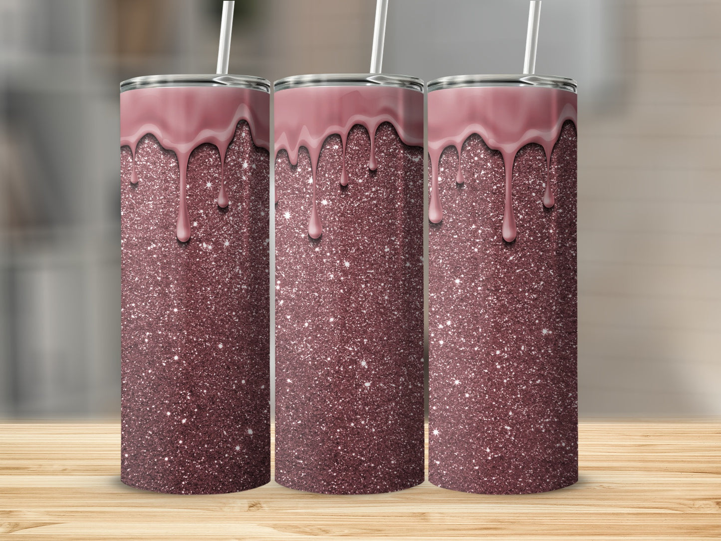 Pink Glittery Melted Drip Tall Tumbler Cup Design