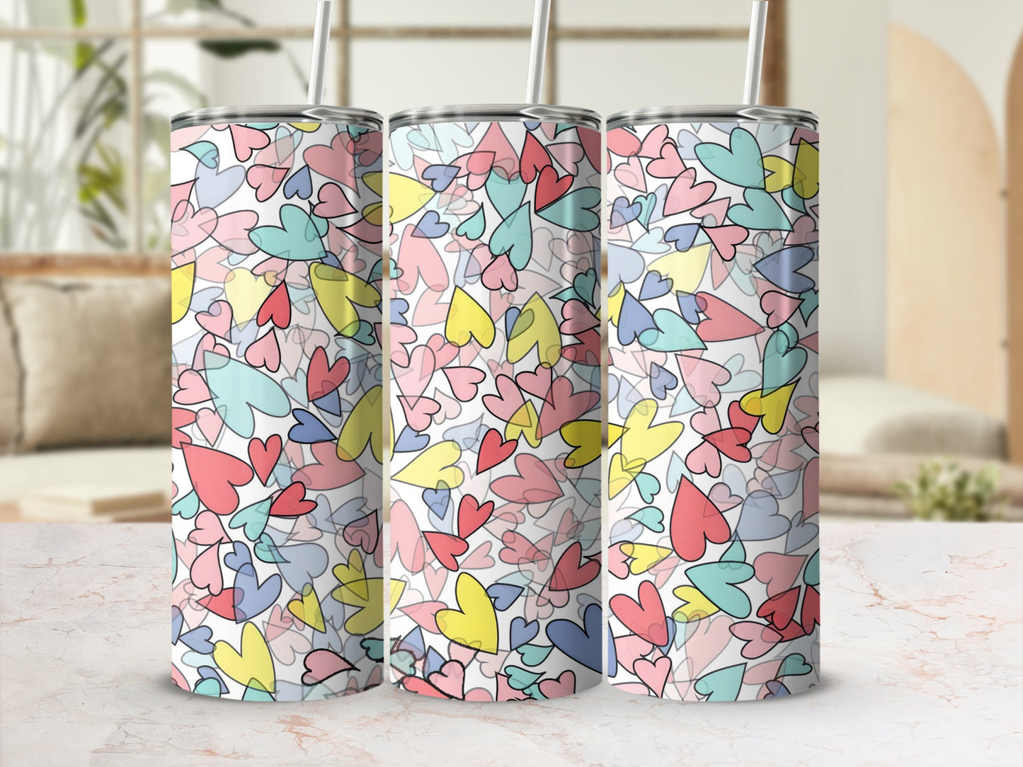 Colorful Heart Patterned Stainless Steel Tumbler
