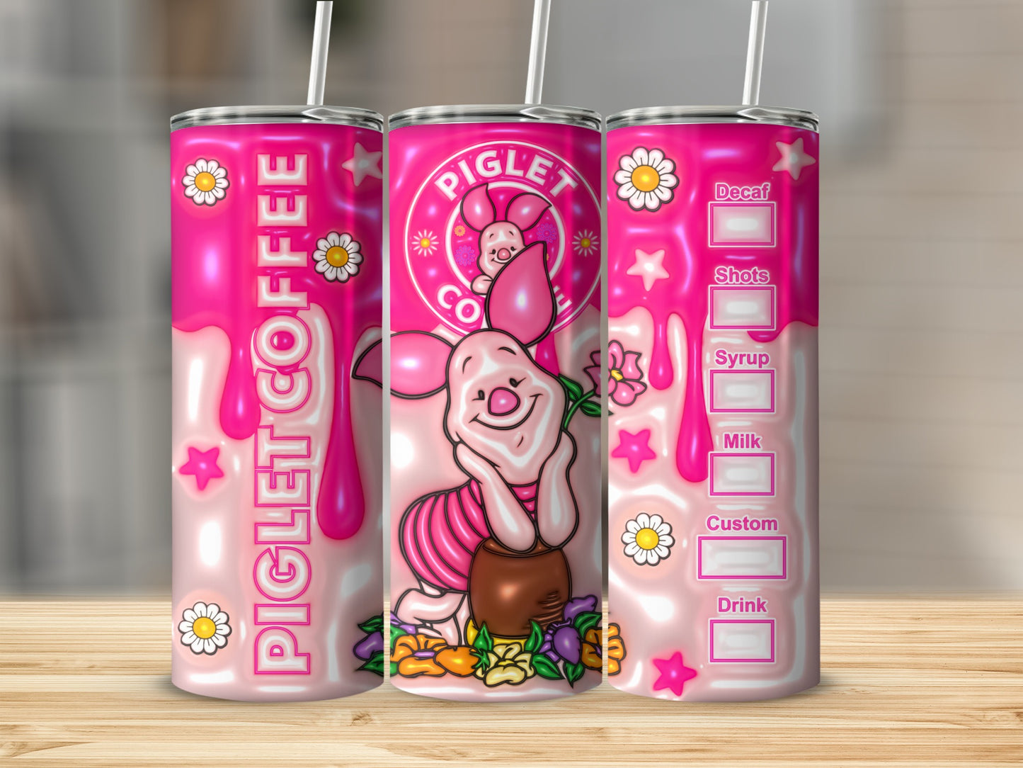Piglet Coffee Tumbler with Whimsical Cartoon Art