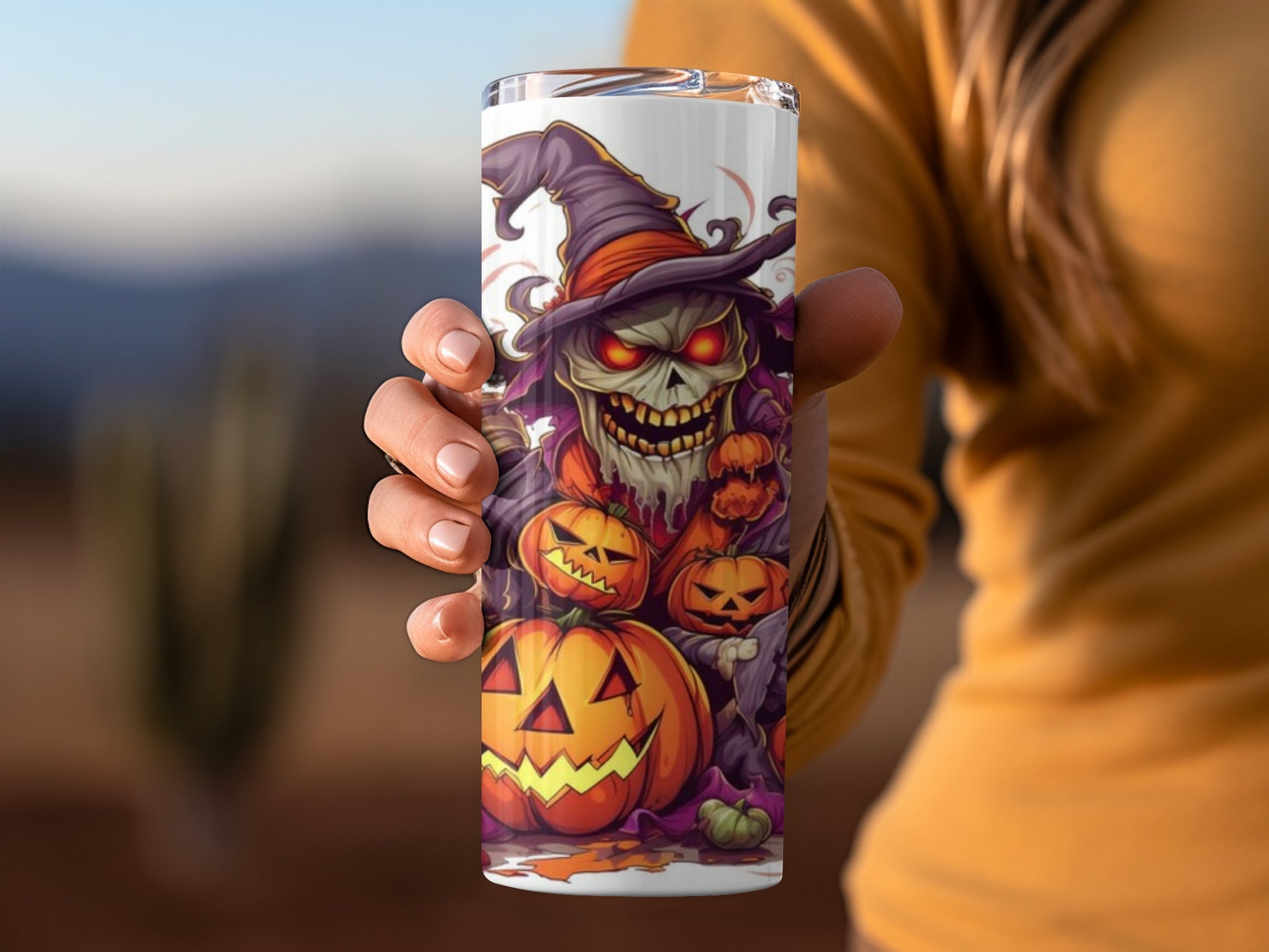 Halloween Skeleton Witch with Pumpkins Tumbler