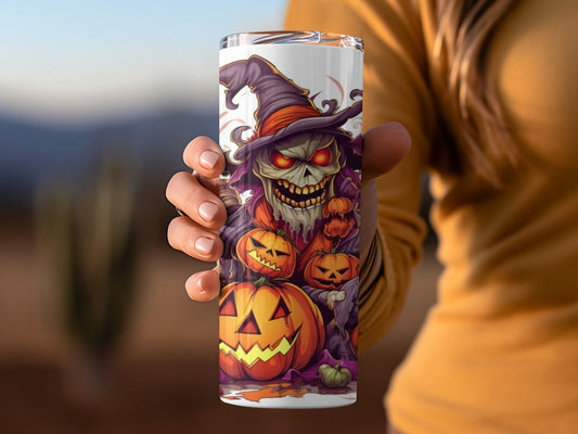 Halloween Skeleton Witch with Pumpkins Tumbler