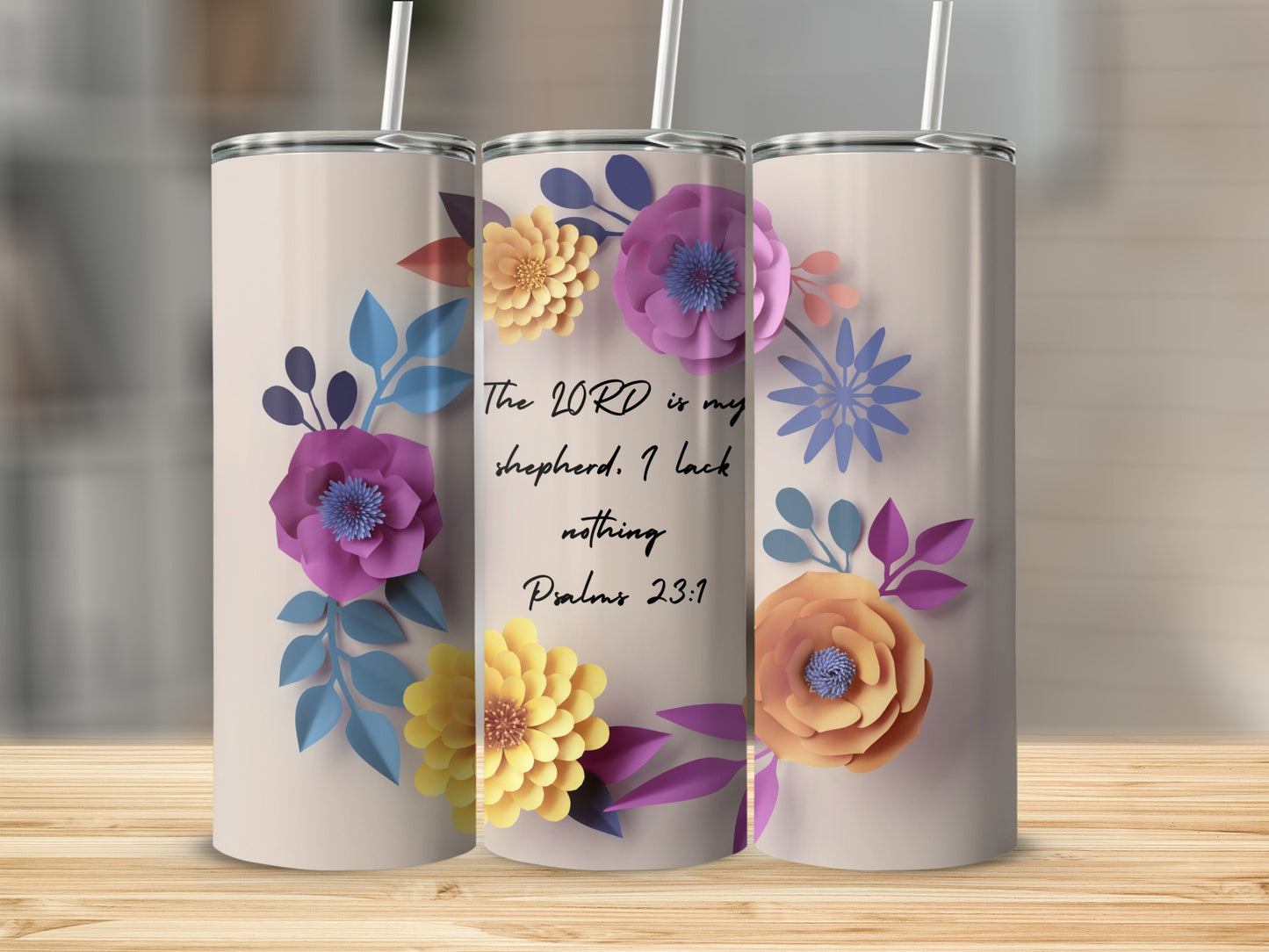 Floral Design Psalm 23:1 The LORD is My Shepherd Tumbler