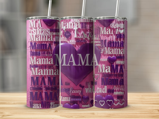 Mama Purple Heart Multi-Language Design Tumbler