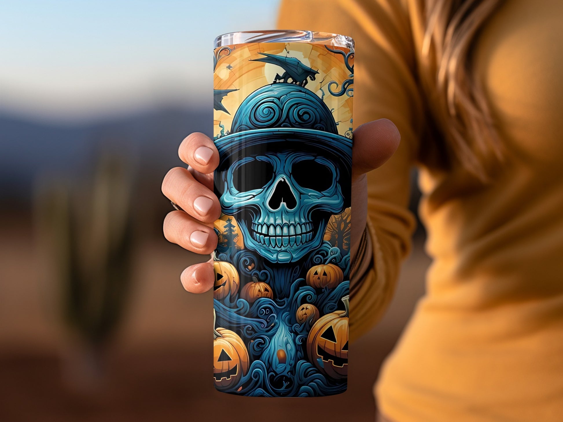 Halloween Skull and Pumpkins Themed Tumbler Cup