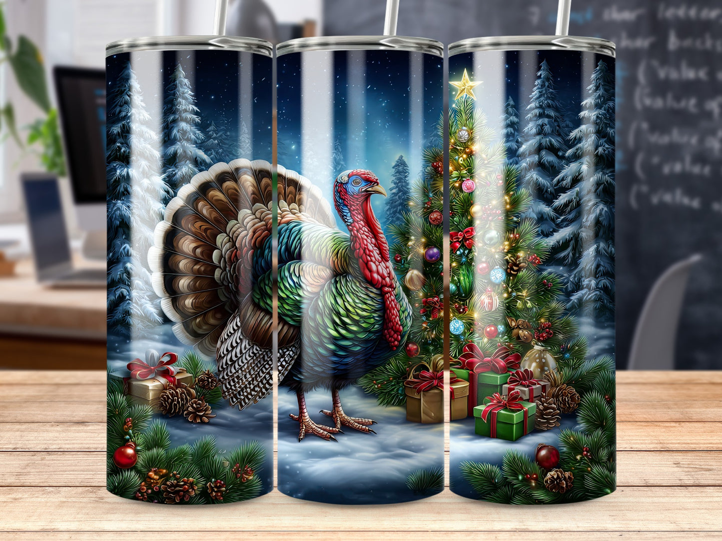 Festive Holiday Turkey and Christmas Tree Tumbler