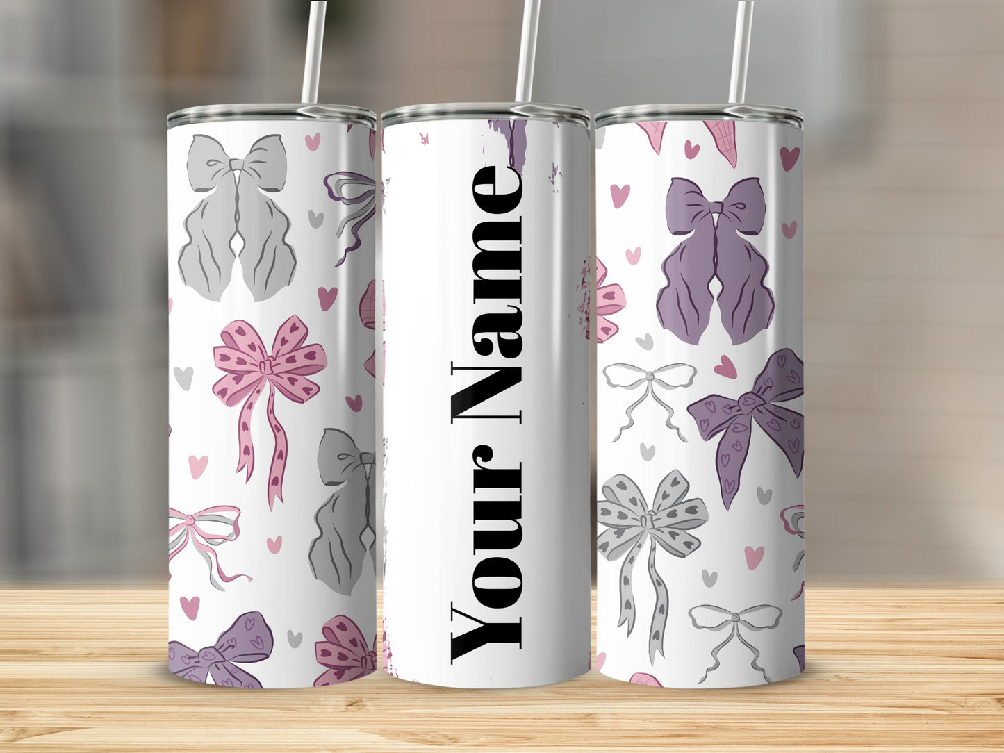 Personalized Cute Ribbon and Heart Design Tumbler Wrap
