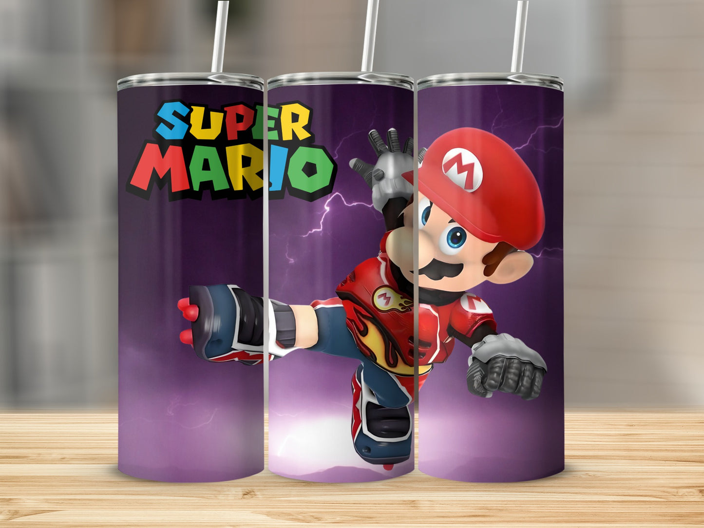 Super Mario Purple Background Tumbler Cup