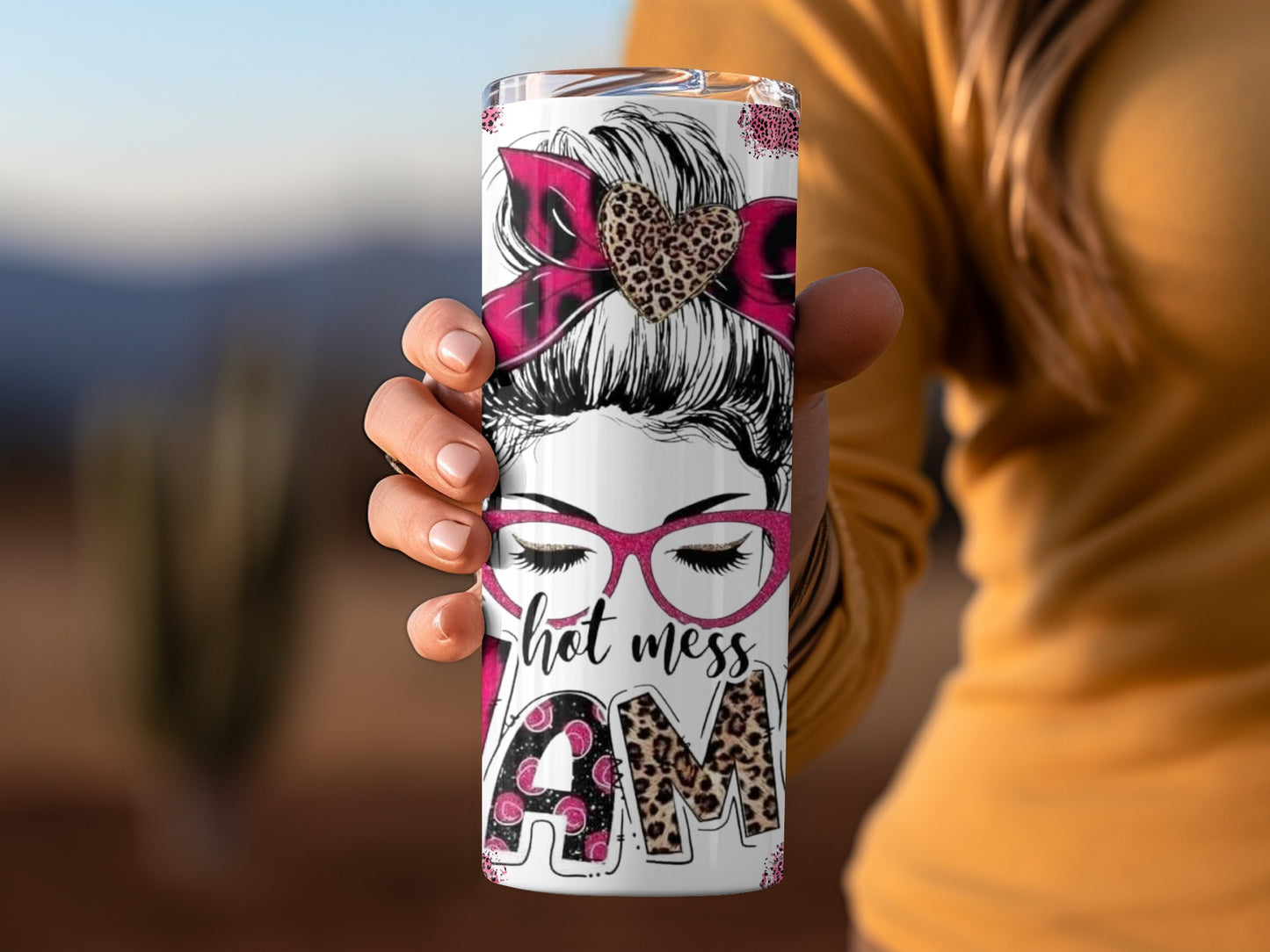 Hot Mess Mama Leopard Print Tumbler Cup