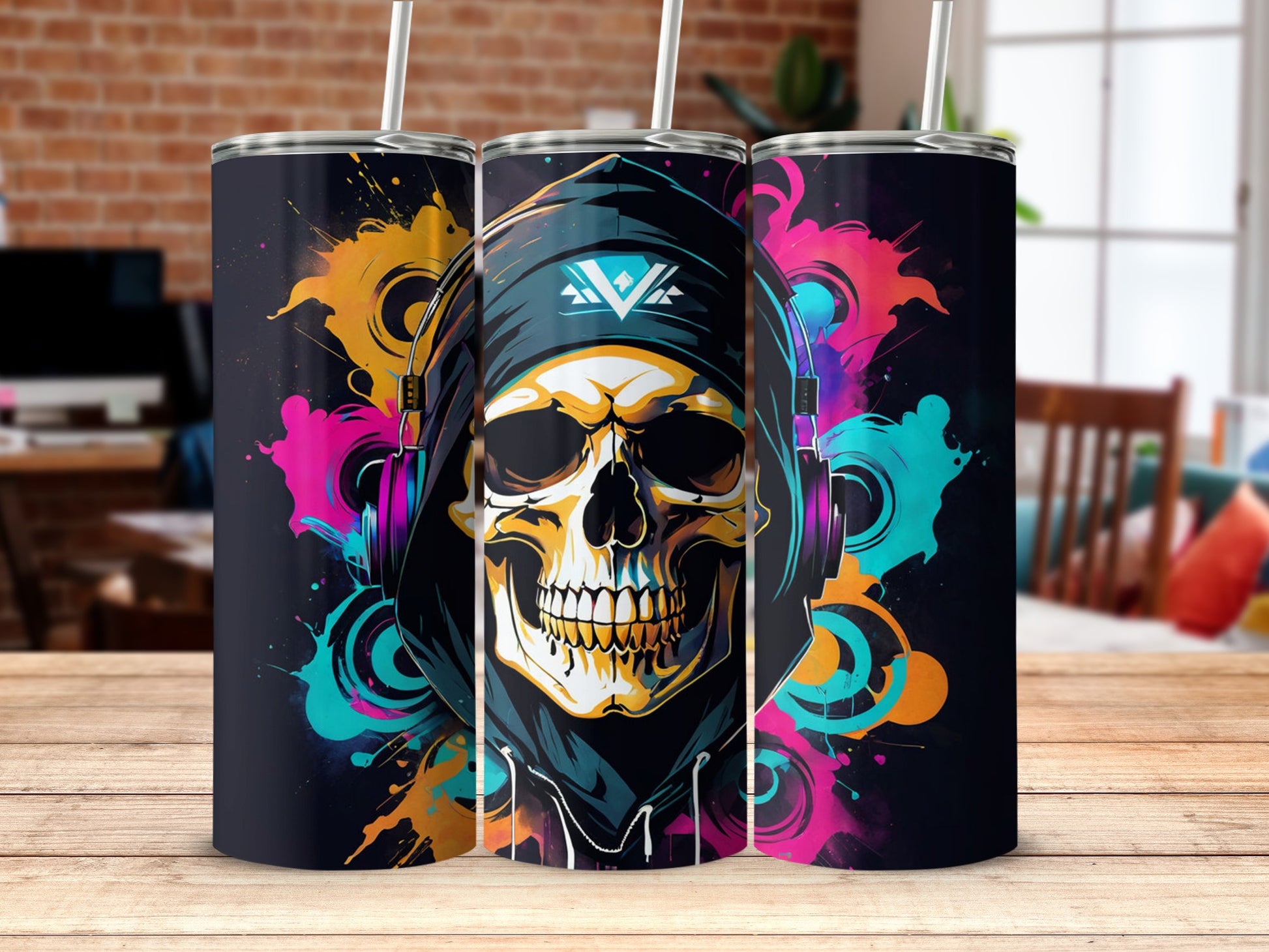 Skulled hooded figure with colorful background product