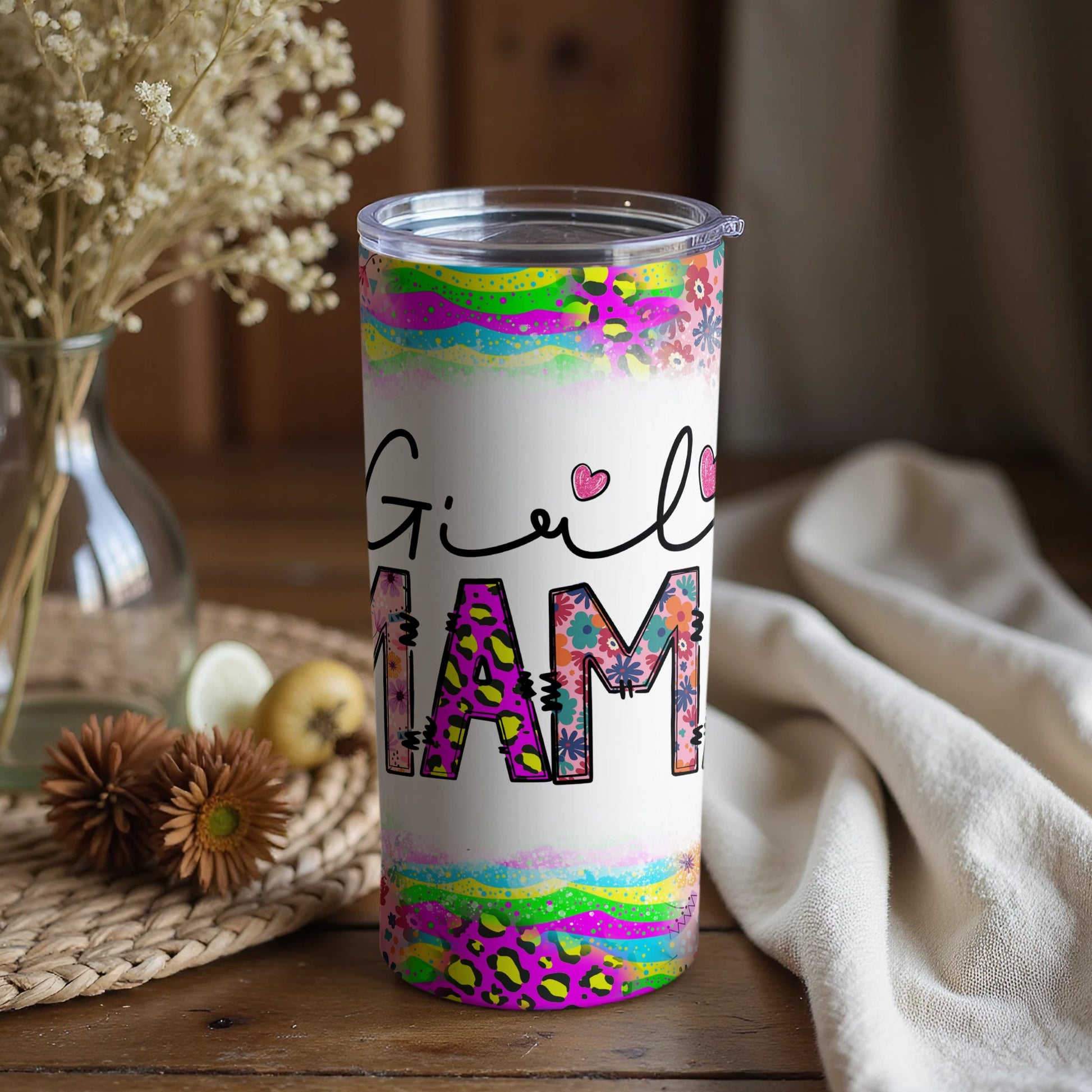 Colorful Floral Pattern Girls Mom Tumbler Cup