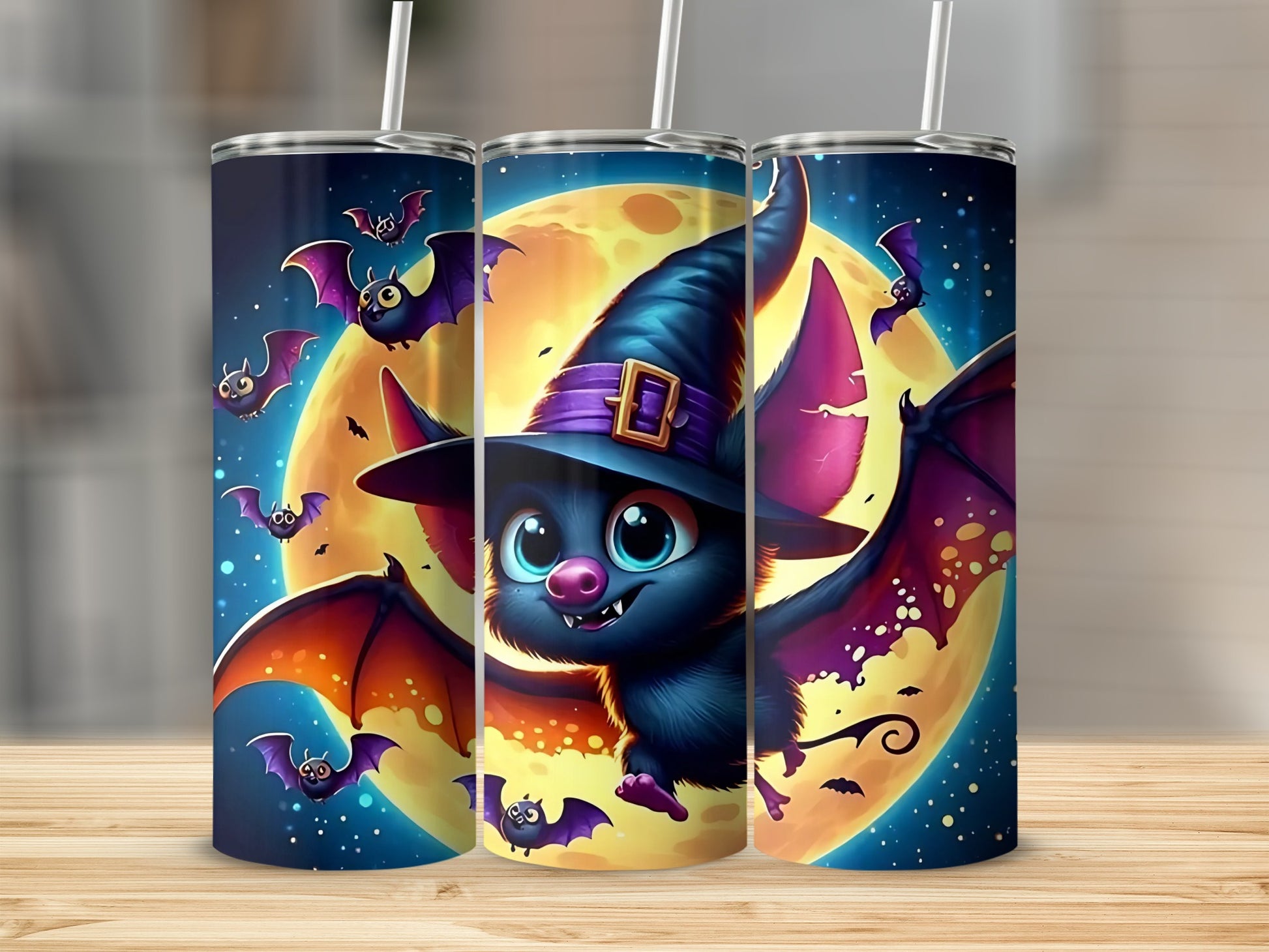 Adorable Bat with Hat Halloween Themed Tumbler Cups
