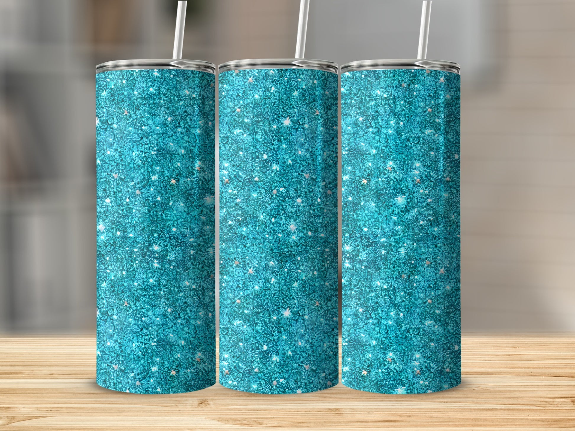 Shimmering Blue Glitter Design Insulated Tumbler