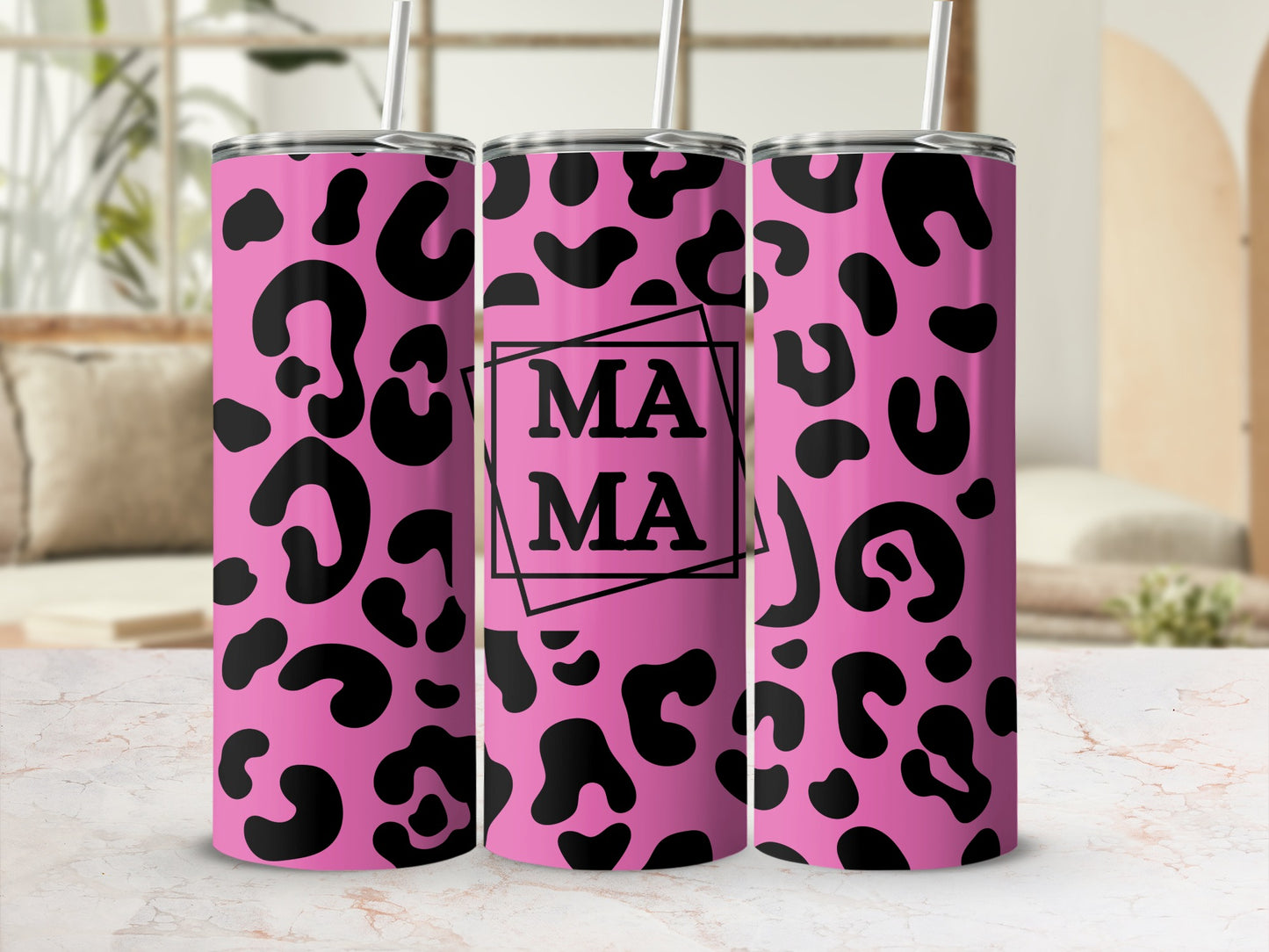Pink Leopard Print Mama Insulated Tumbler Cup