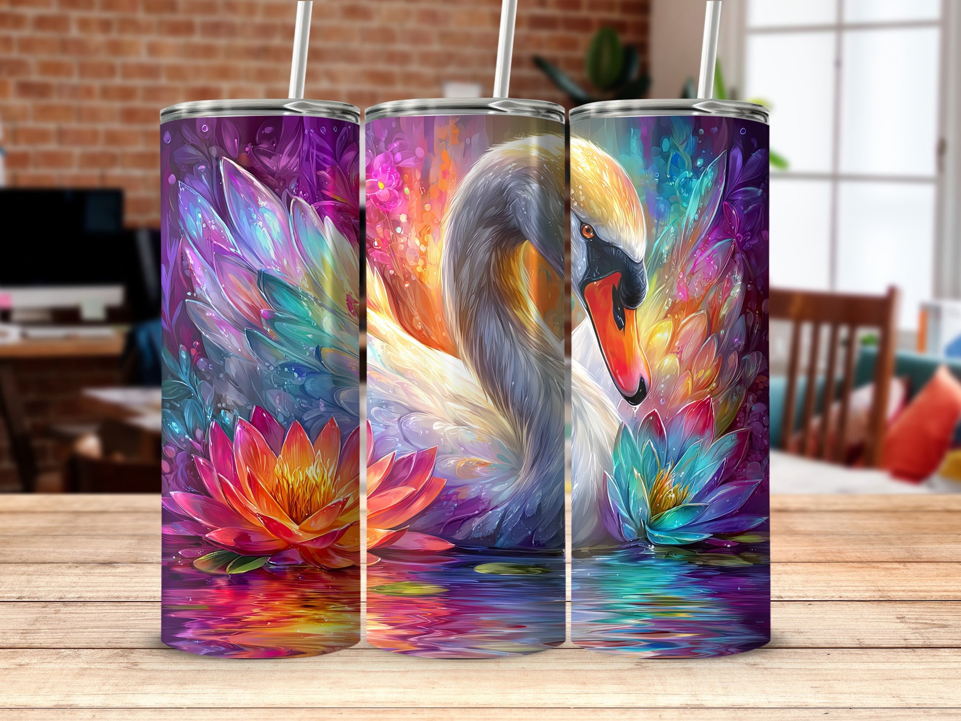 Vibrant Floral Swan Art Tumbler for Drink Lovers