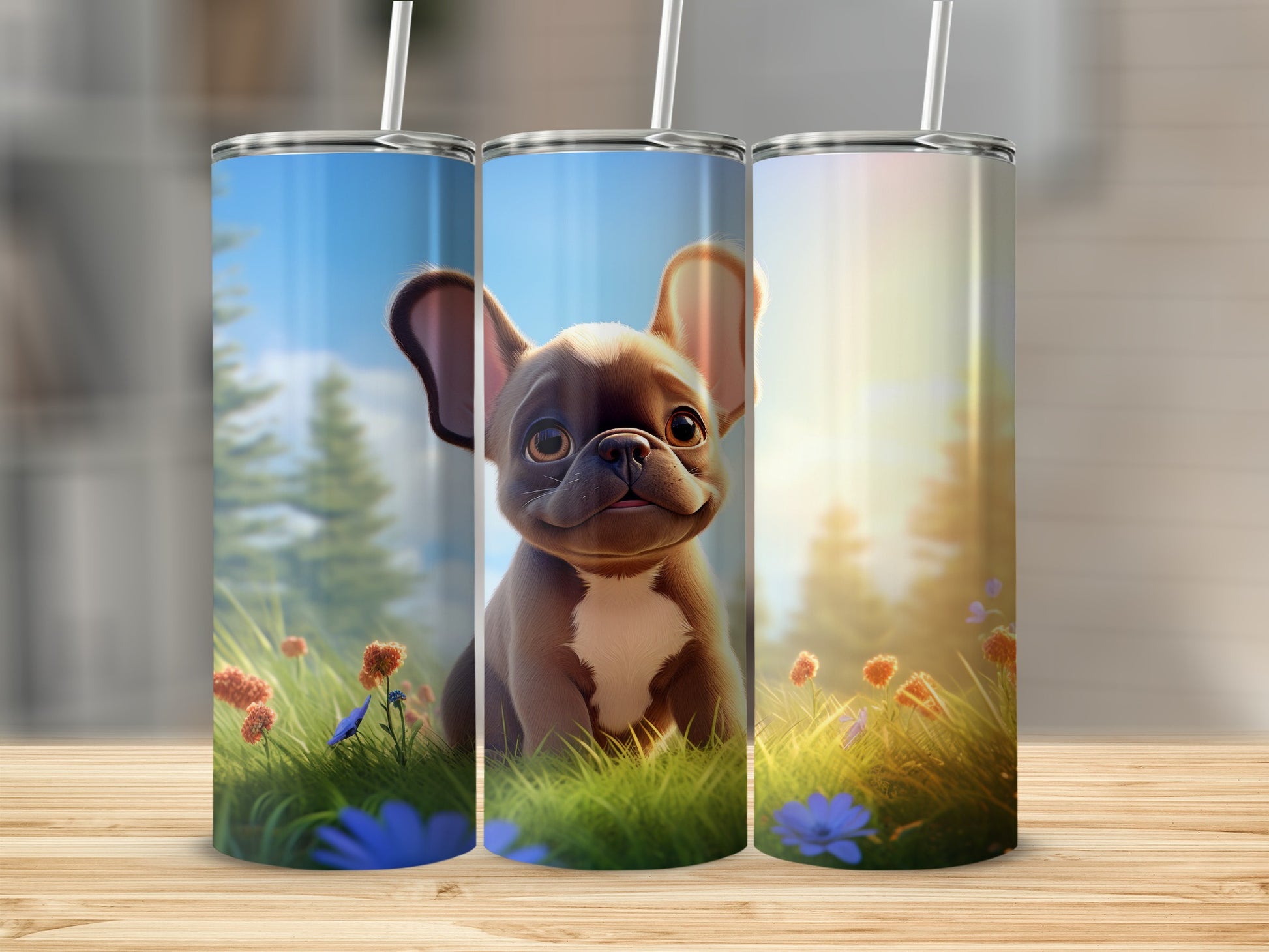 Cute French Bulldog Scenic Design Tumbler Product