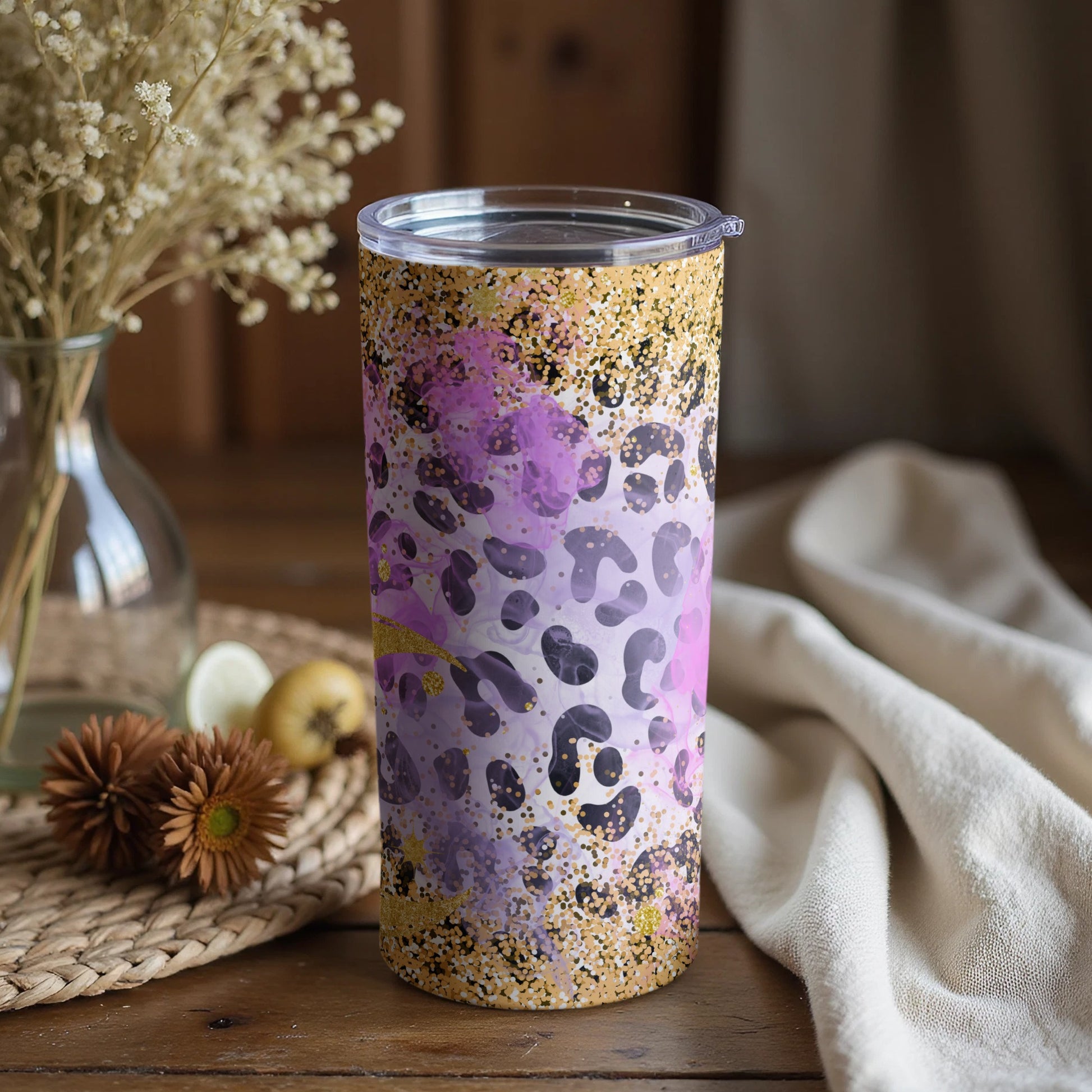 Abstract Leopard Print Tumbler with Gold Accents Product
