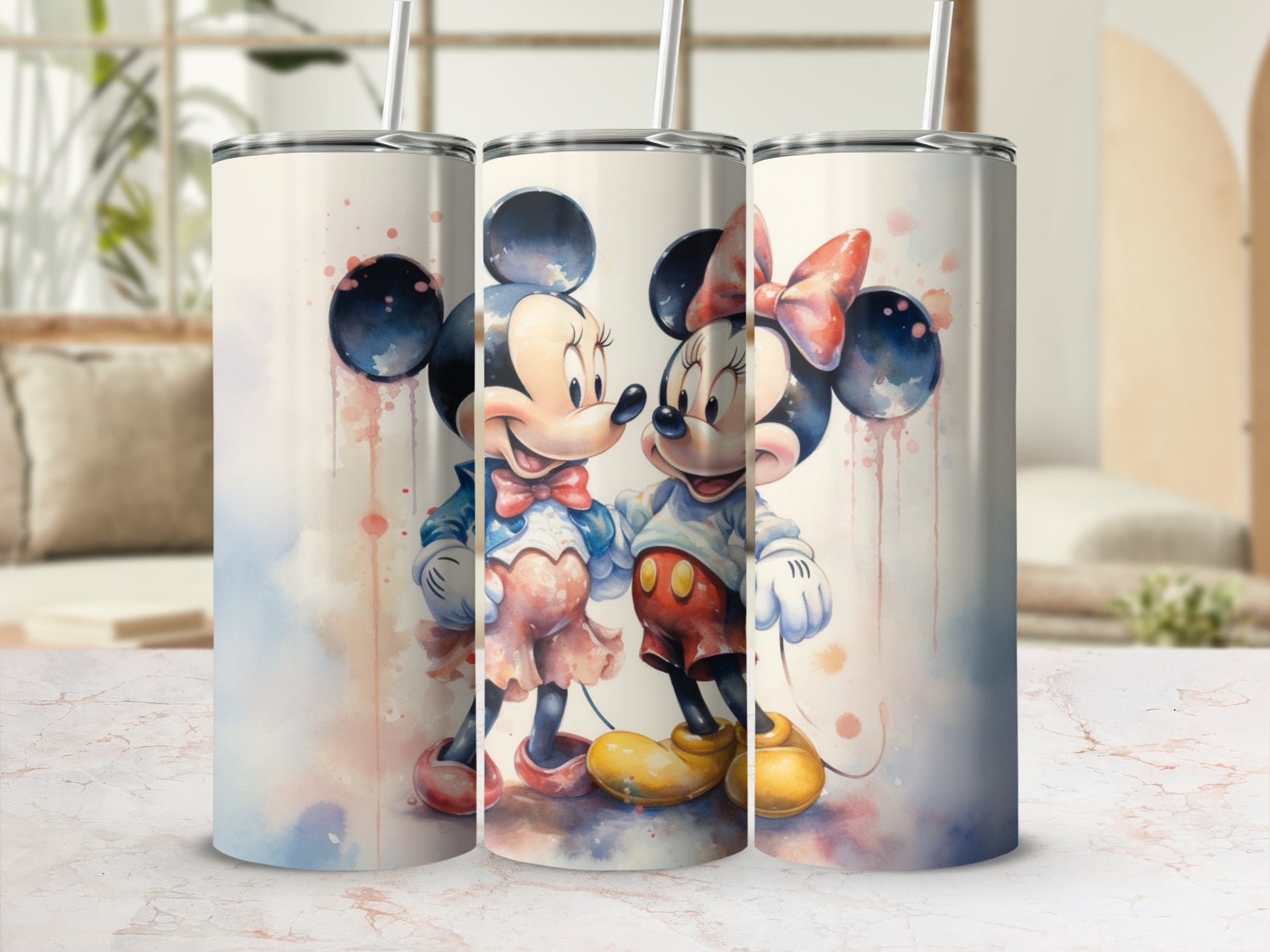 Vibrant Mickey and Minnie Stainless Steel Tumbler