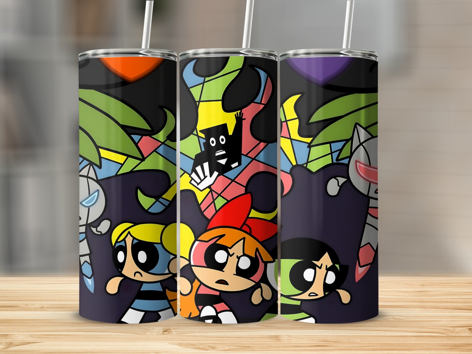 Artistic Colorful Cartoon Characters Tumbler Set
