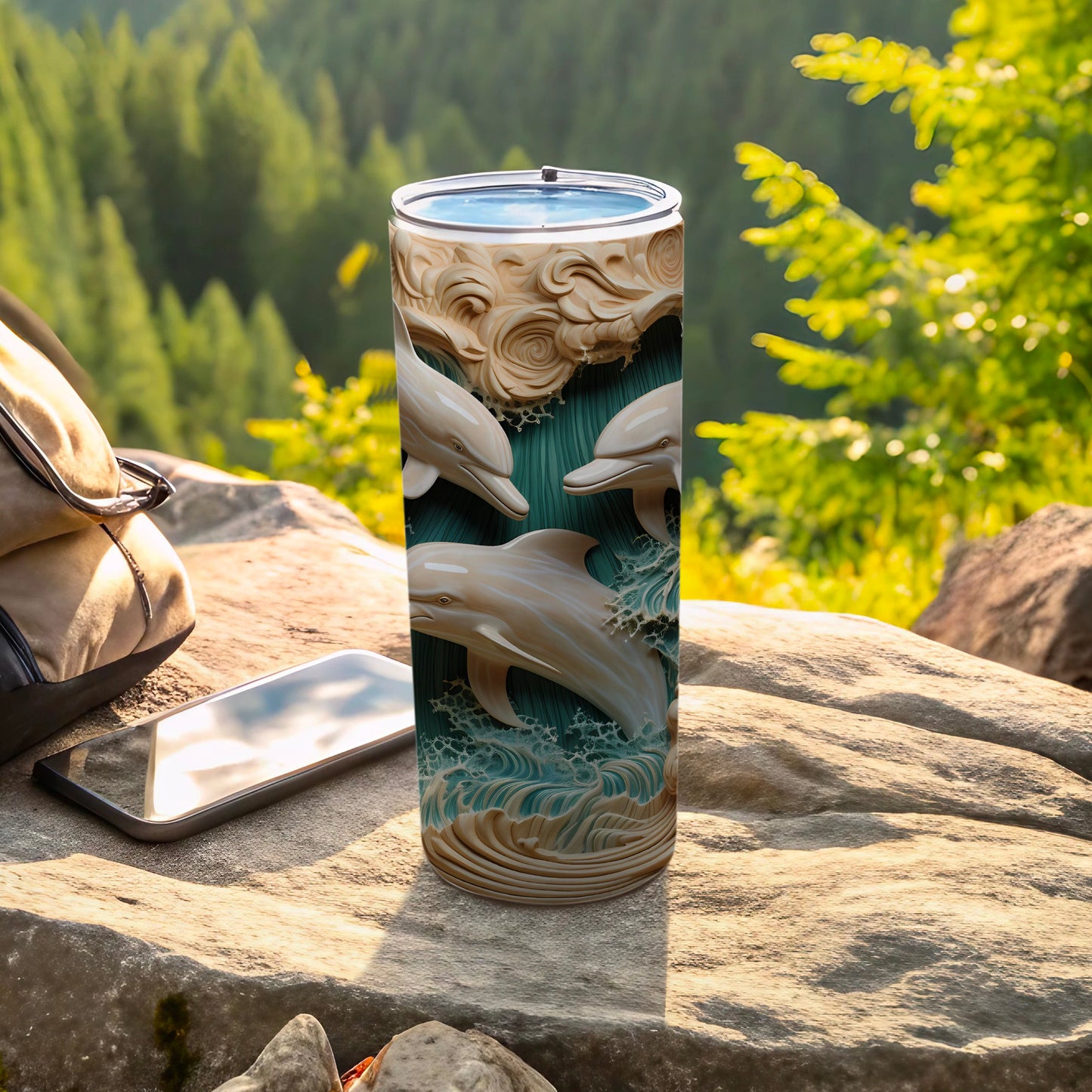 Dolphin Wave Relief Ocean Scene Insulated Tumbler product type