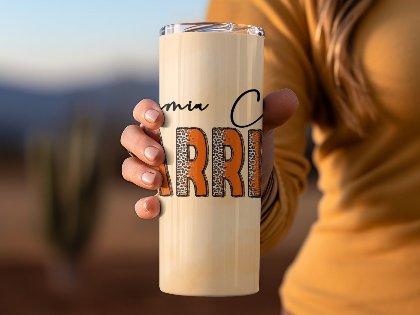 CARRIE Tumbler with Orange and Leopard Design