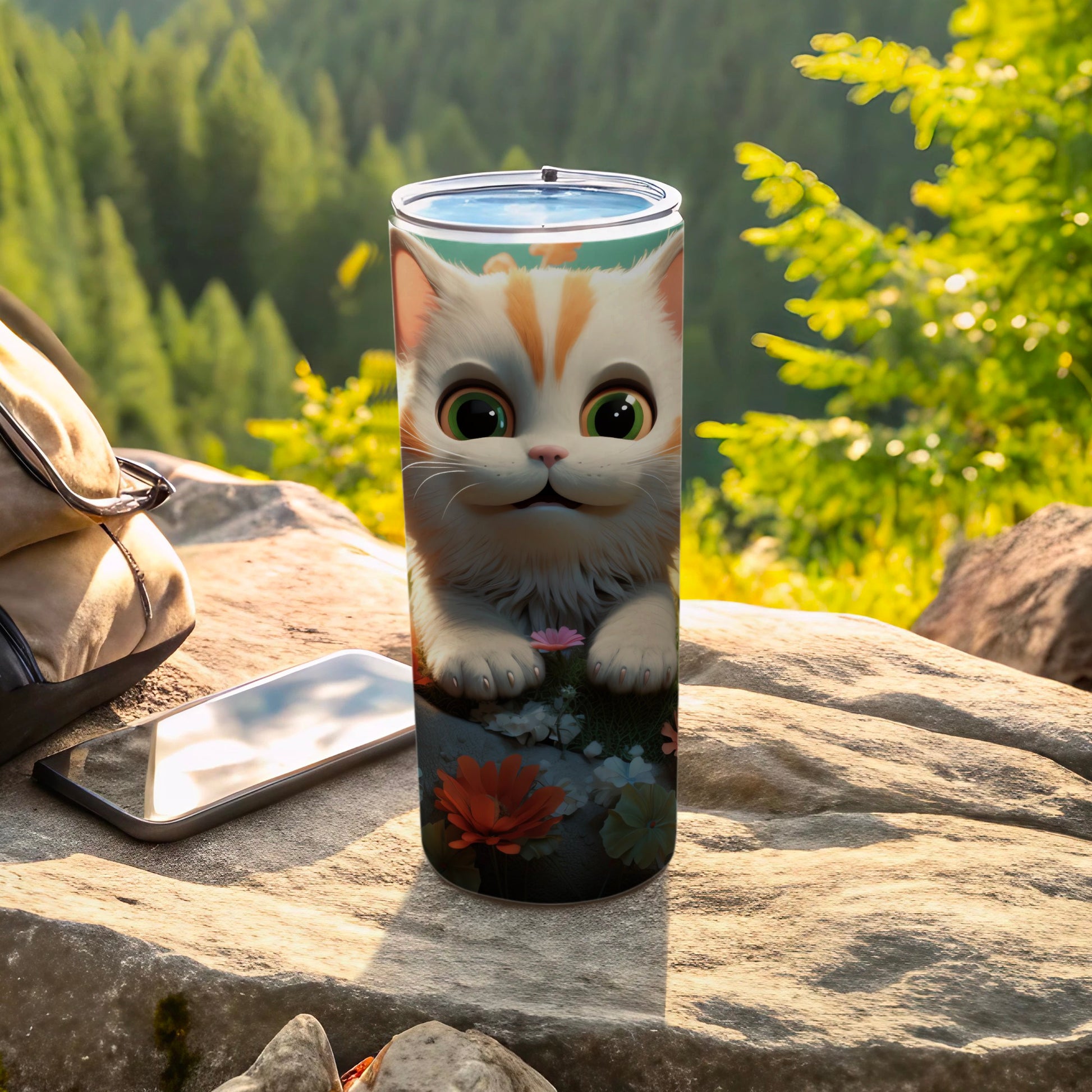 Cute Cat Big Eyes Orange Stripes Flower Tumbler product type