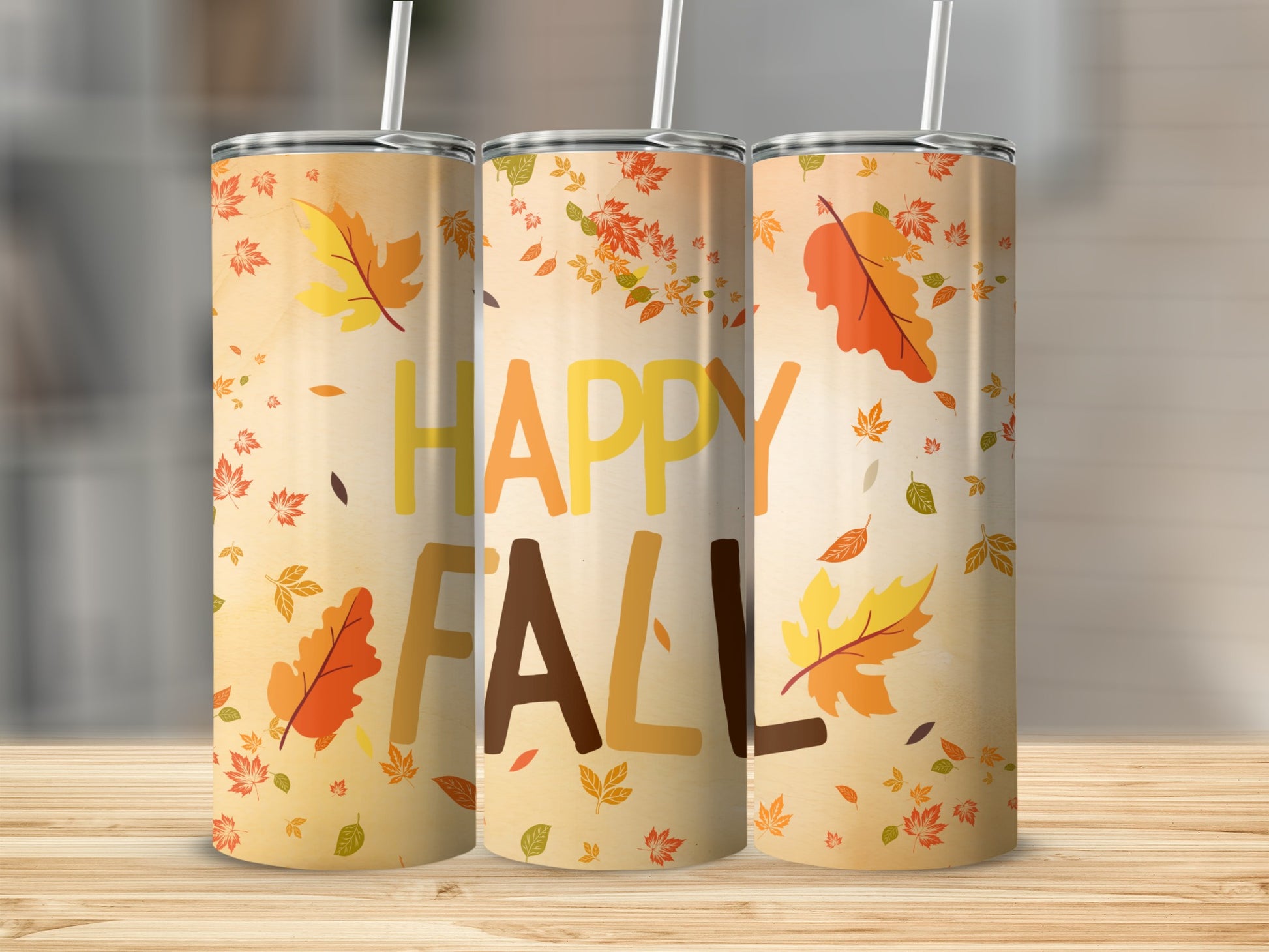 Happy Fall Leaves Design Tumbler Cup for Autumn