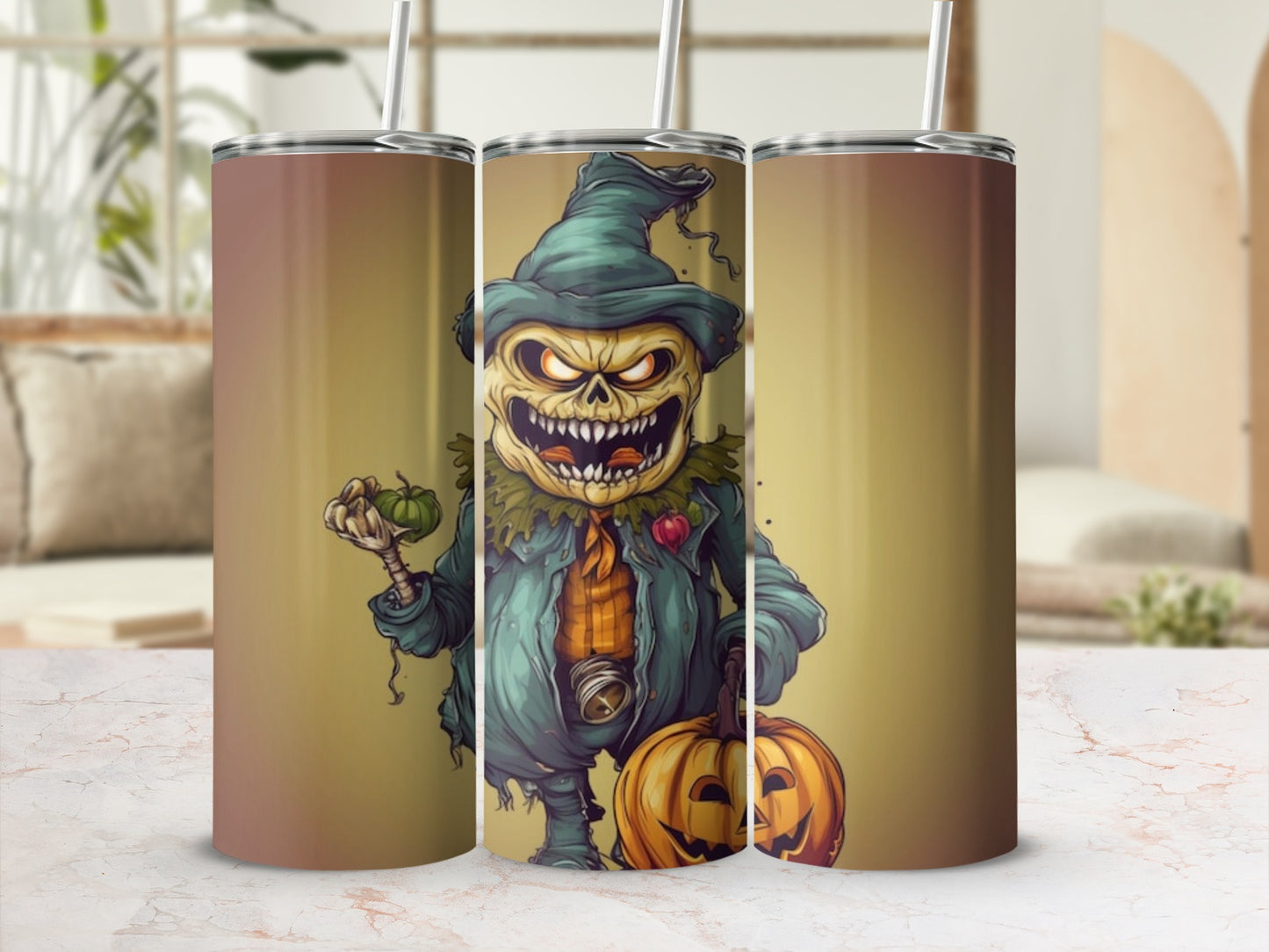 Creepy Scarecrow Design Halloween Tumbler Flask
