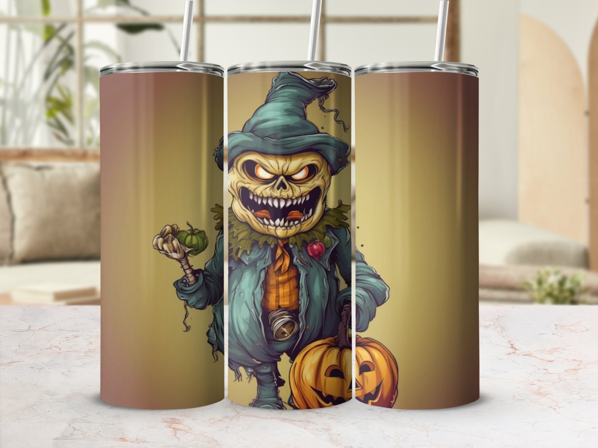 Creepy Scarecrow Design Halloween Tumbler Flask