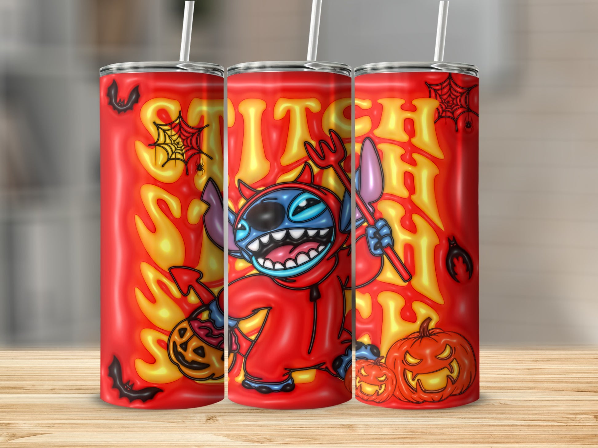Devilish Stitch Tumbler with Halloween Theme