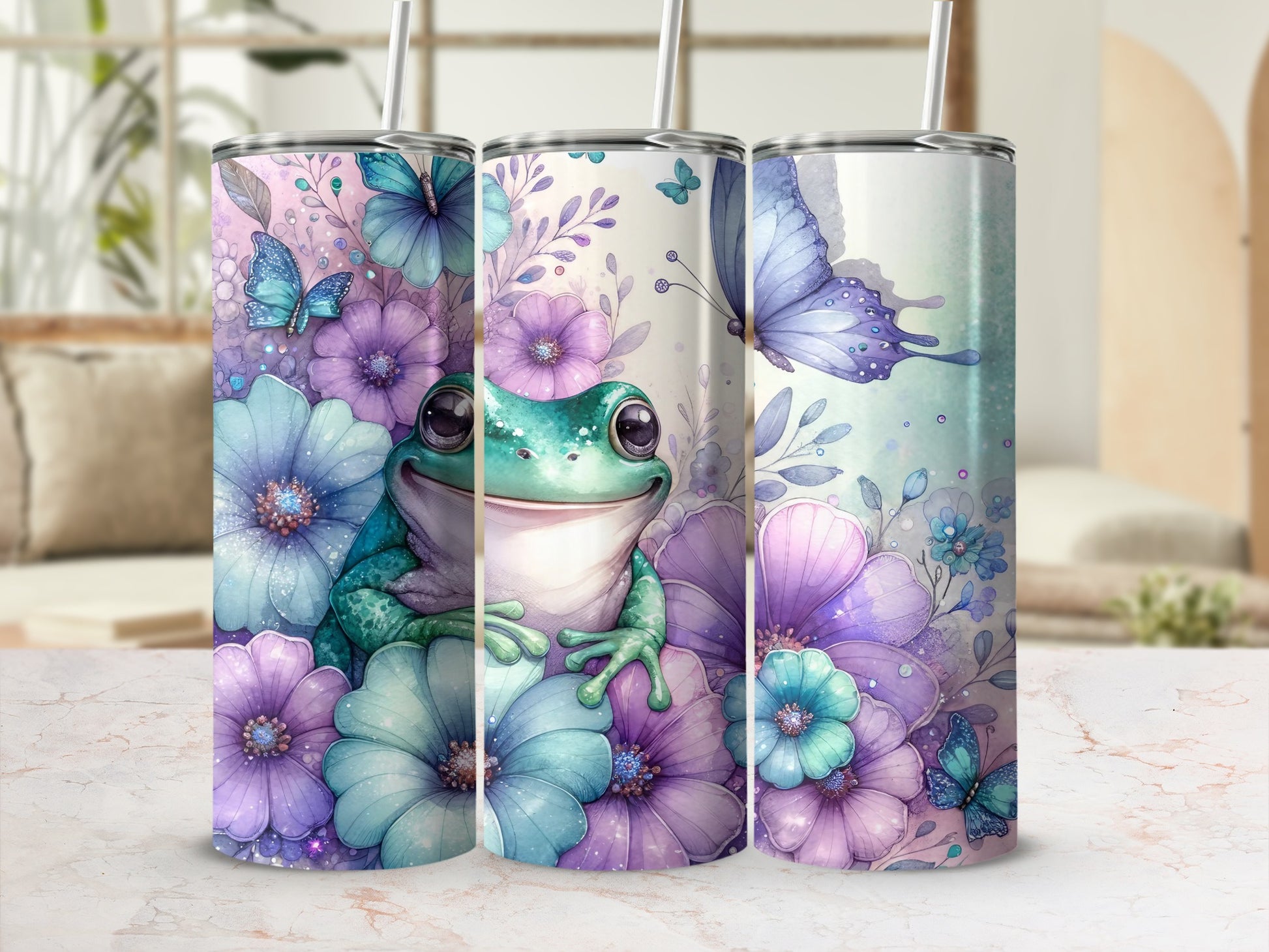 Whimsical Frog Butterflies Purple Blue Flowers product type